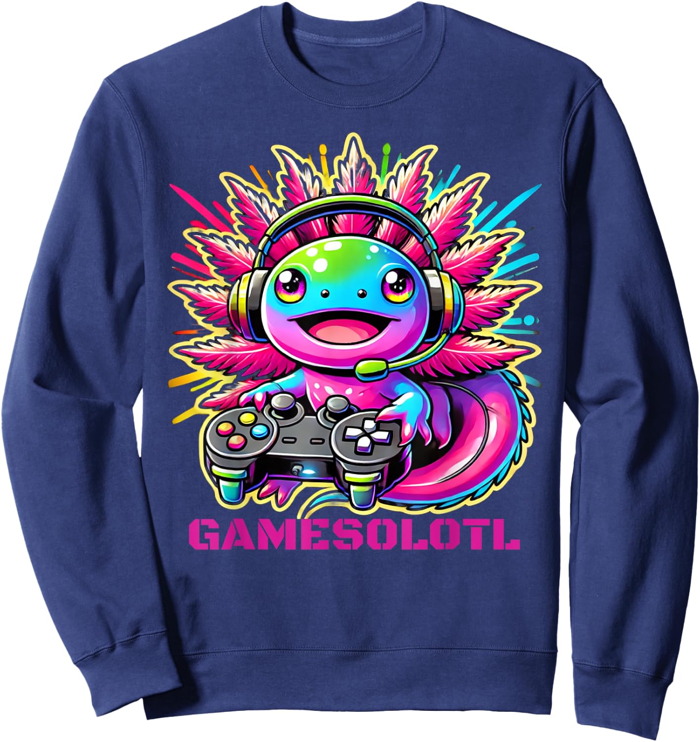 Gamesolotl Axolotl Gamer Cute Anime Kawaii Boys Girls Sweatshirt - Sweatshirt | Navy