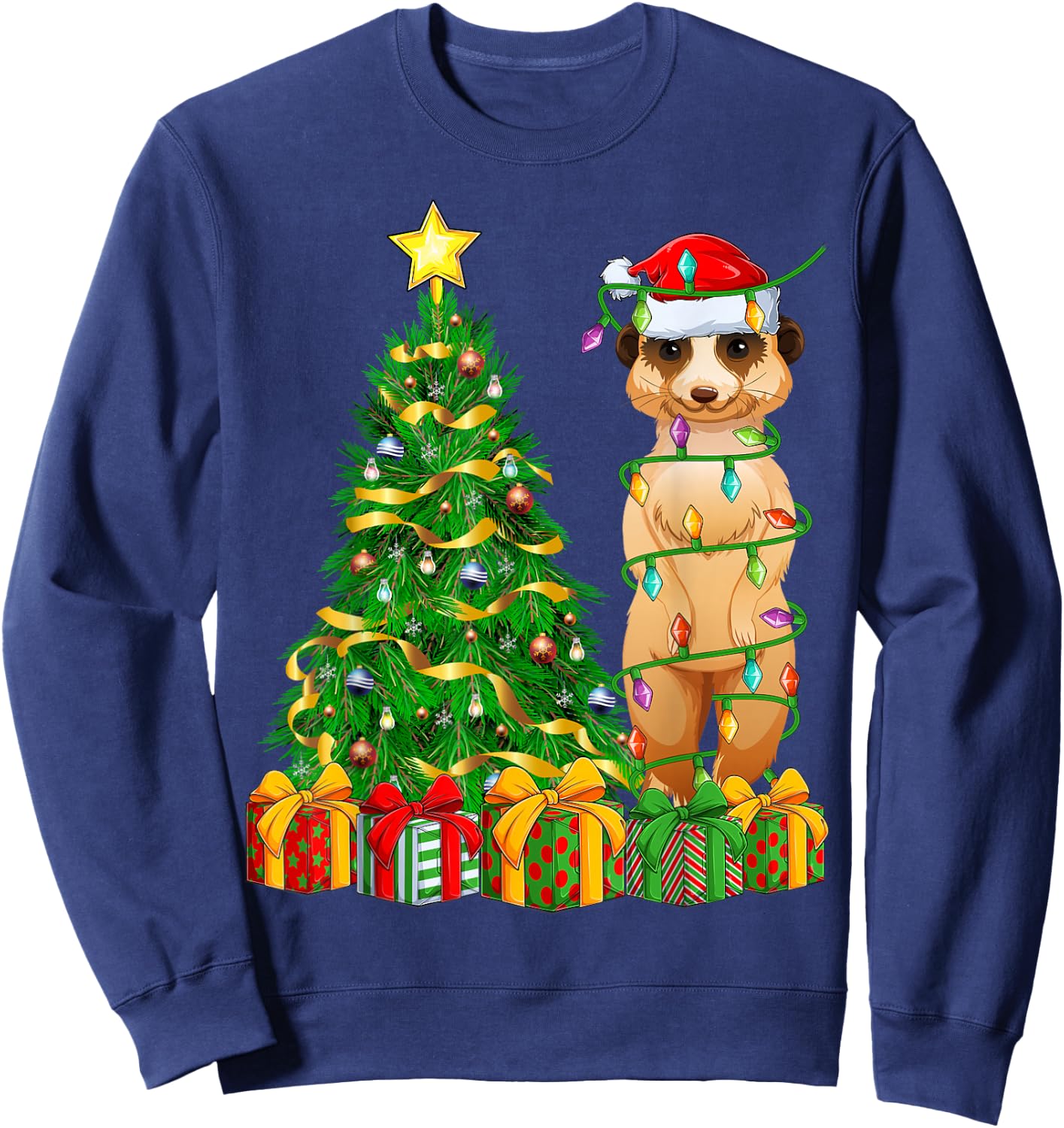 Meerkat Xmas Tree Lighting Santa Meerkat Christmas Sweatshirt - Sweatshirt | Navy