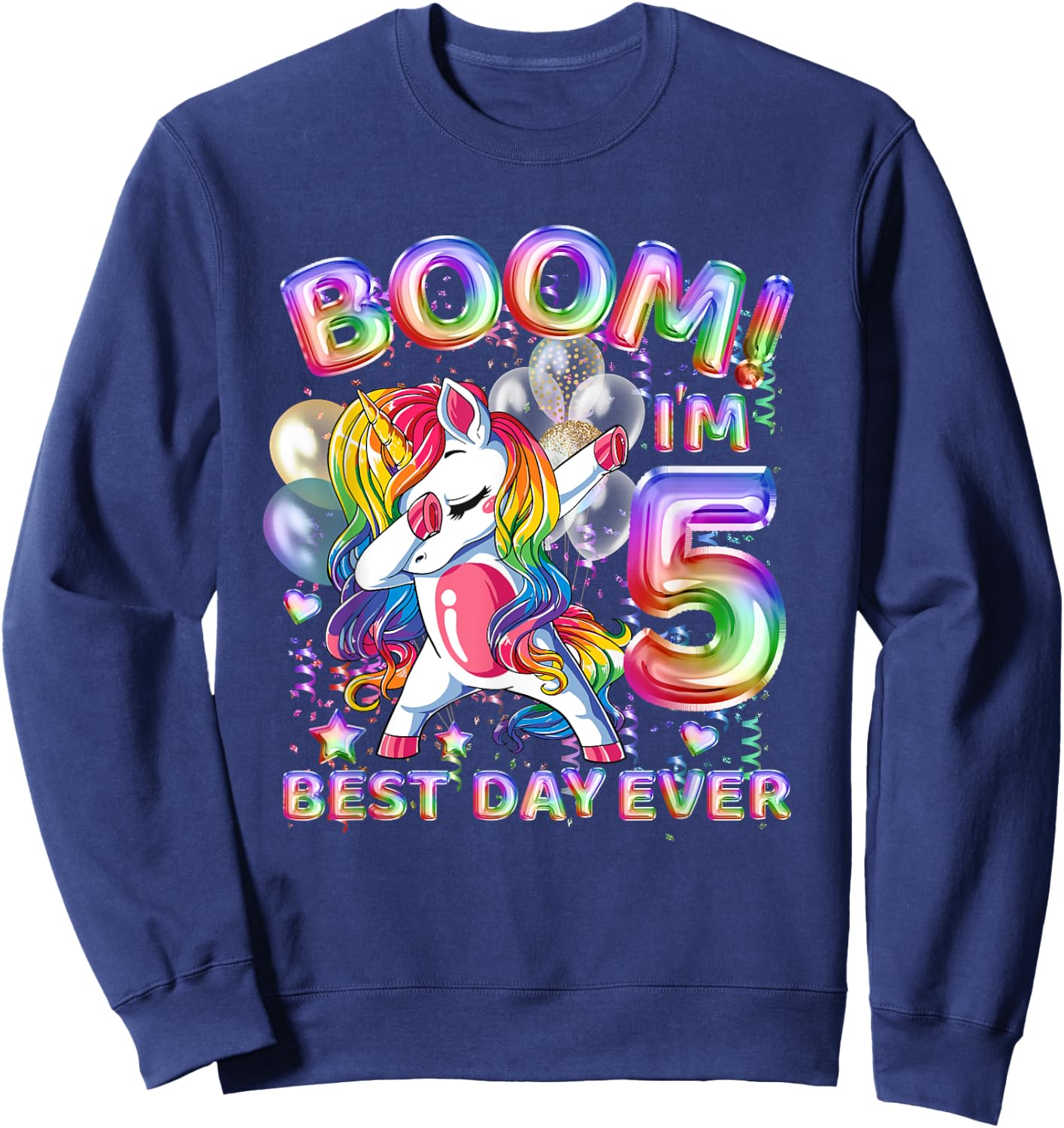 Cute Unicorn 5th Birthday Girl Party 5 Years Old Dabbing Sweatshirt - Sweatshirt | Navy