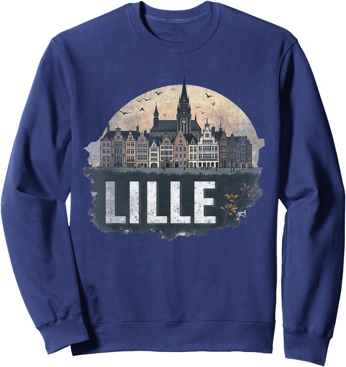 Souvenir Vintage Lille Landscape Retro , Black, S Sweatshirt - Sweatshirt | Navy