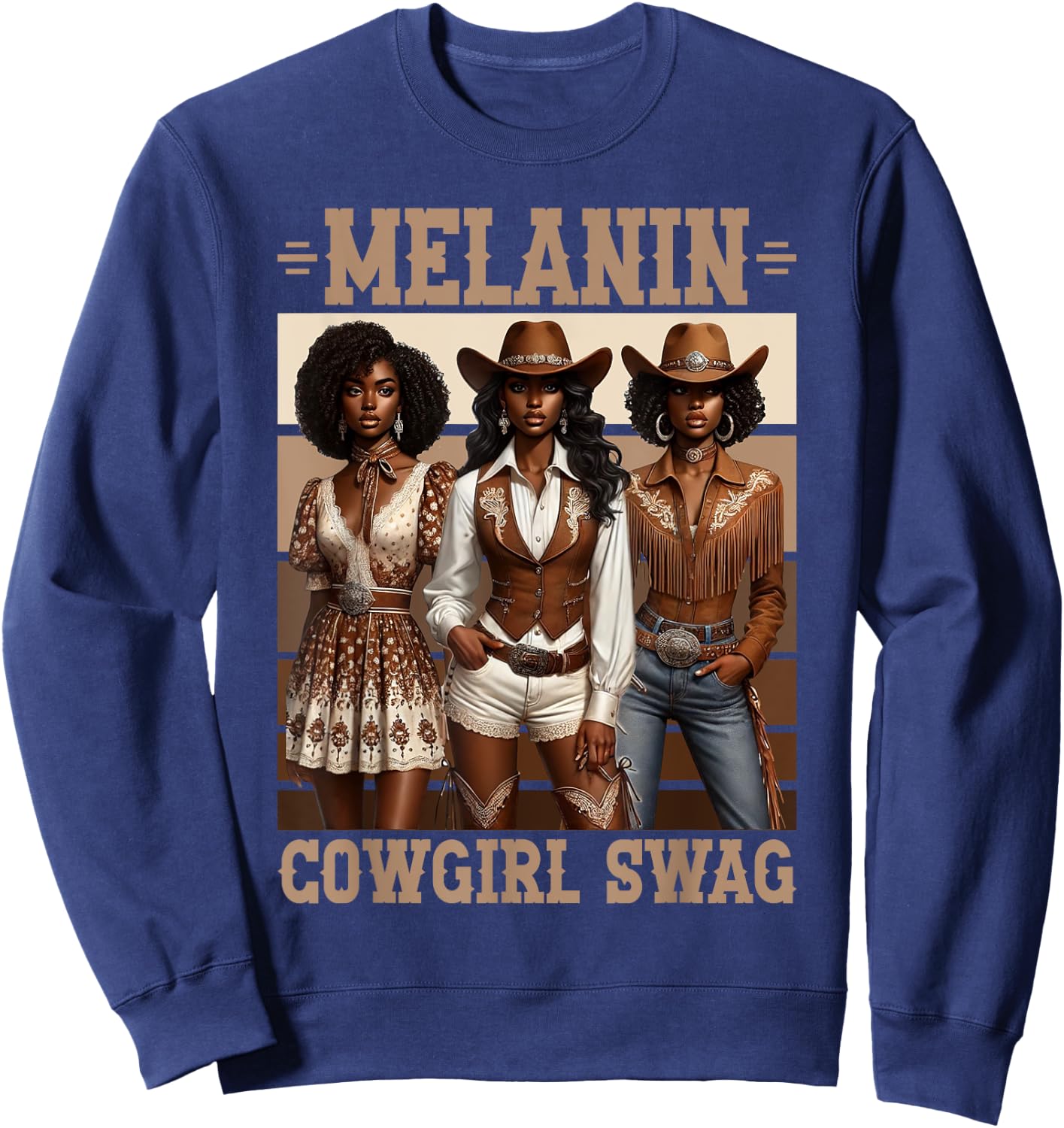 Melanin Cowgirl Swag Equestrian African American Western Sweatshirt - Sweatshirt | Navy