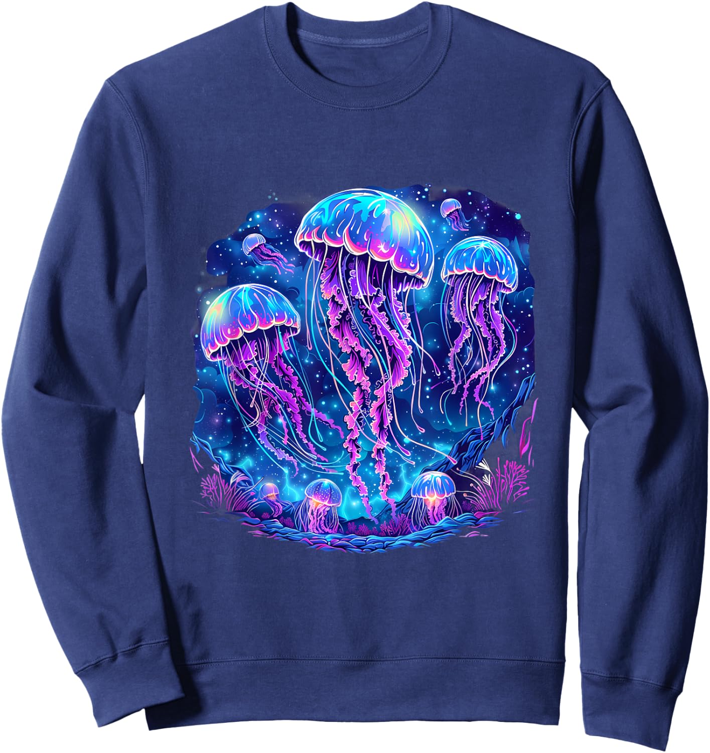 Jellyfish Sea Ocean Jellyfish Motif Artwork Marine Mammal Sweatshirt - Sweatshirt | Navy