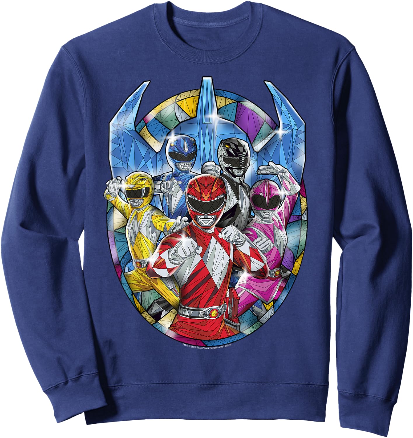 Power Rangers Stained Glass Action Pose Portrait Sweatshirt - Sweatshirt | Navy