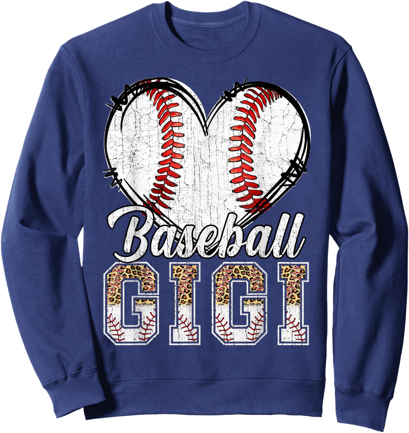 Softball Baseball Gigi Heart Leopard Print Mother's Day Sweatshirt - Sweatshirt | Navy