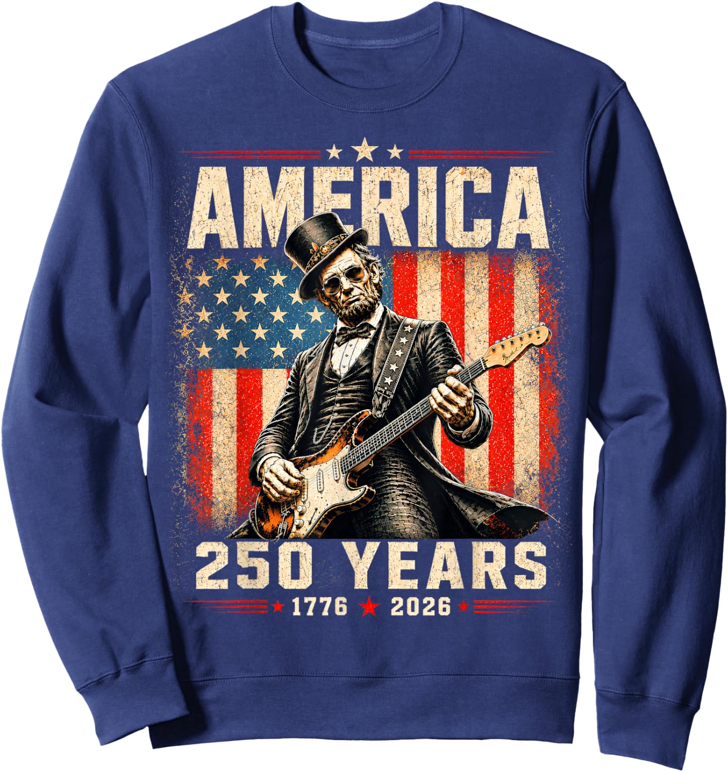Abraham Lincoln Playing Guitar 4th of July Sweatshirt - Sweatshirt | Navy