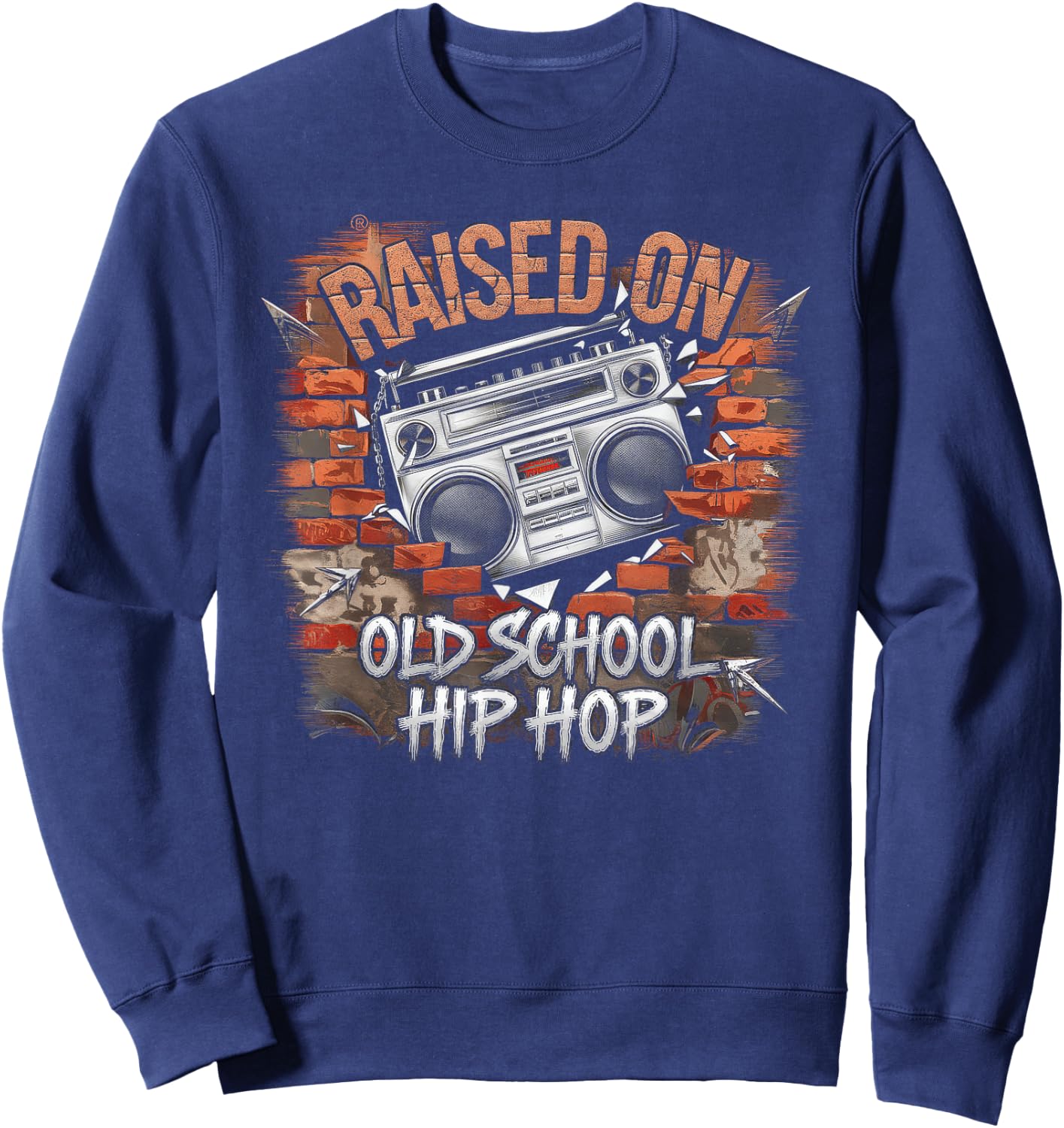 Raised ON Old School Graffiti Rap Hip HOP Cassette Sweatshirt - Sweatshirt | Navy