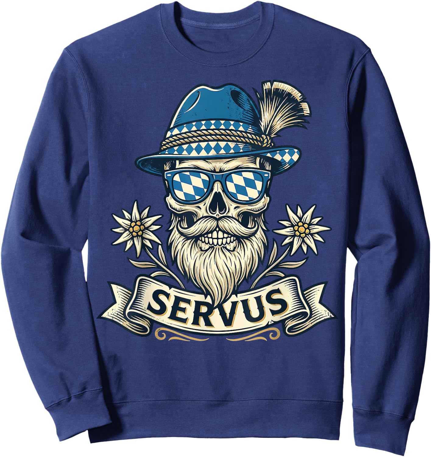 Trachten Servus Herren Trachtenshirt Bayern Bayrisch Sweatshirt - Sweatshirt | Navy