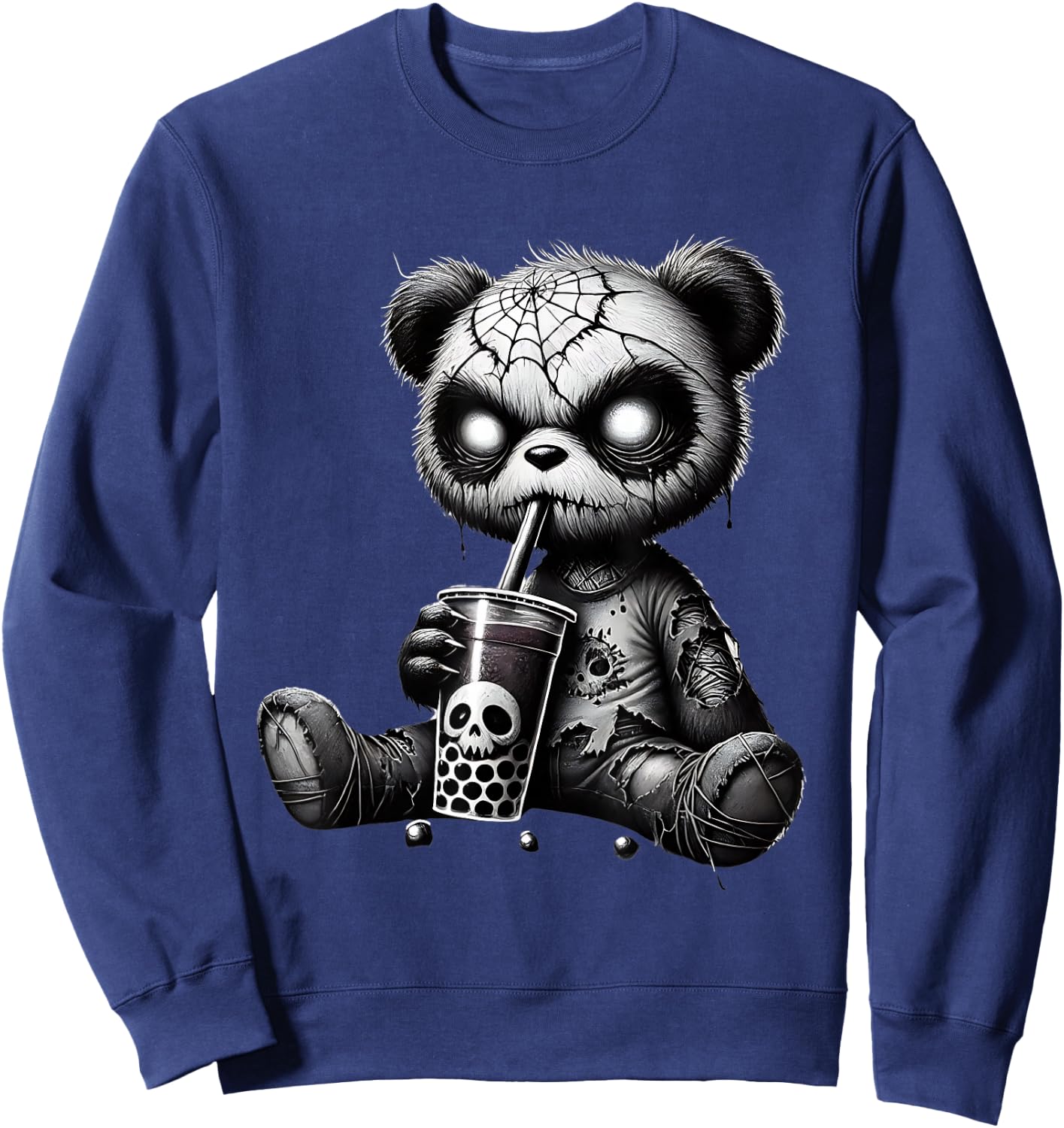 Creepy Panda Bubble Tea Halloween Sweatshirt - Sweatshirt | Navy
