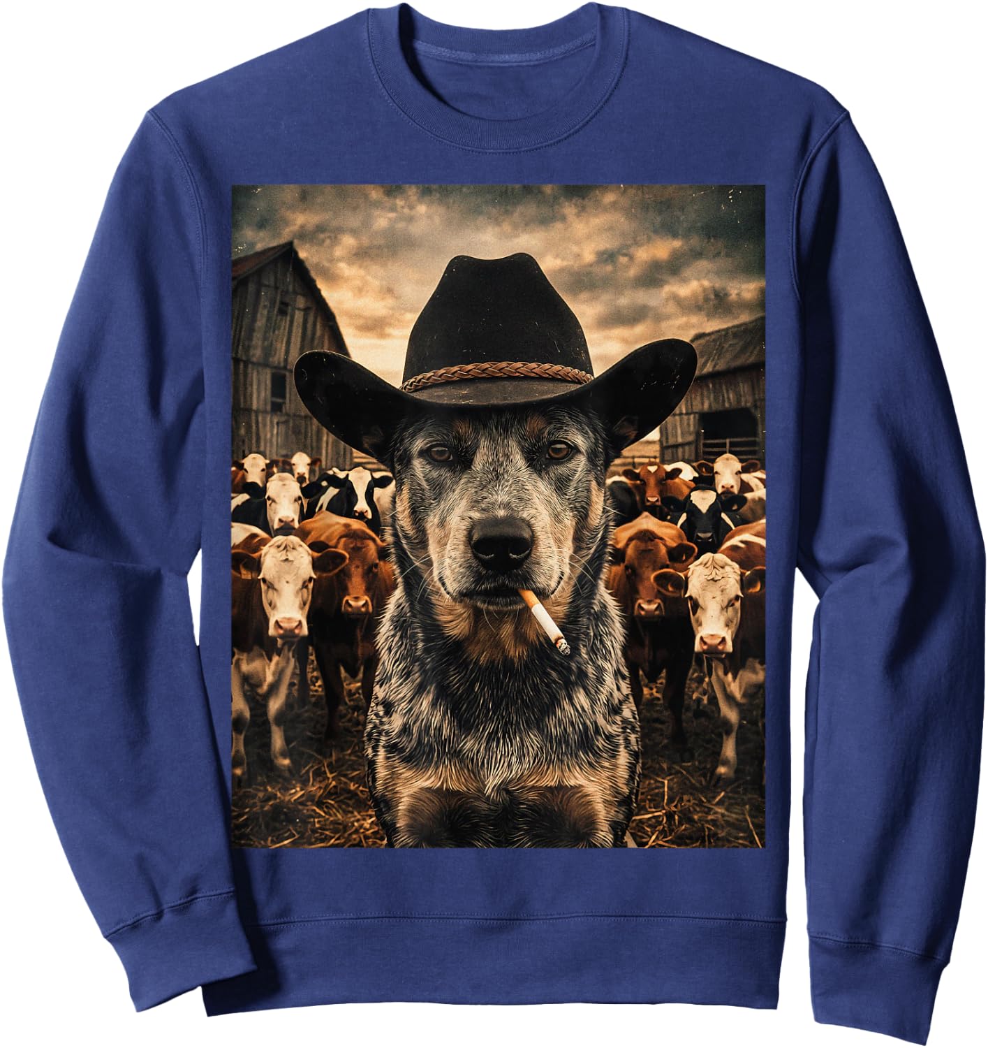 Blue Heeler Cowboy Vintage Western Ranch Farm Dog Selfie Men Sweatshirt - Sweatshirt | Navy