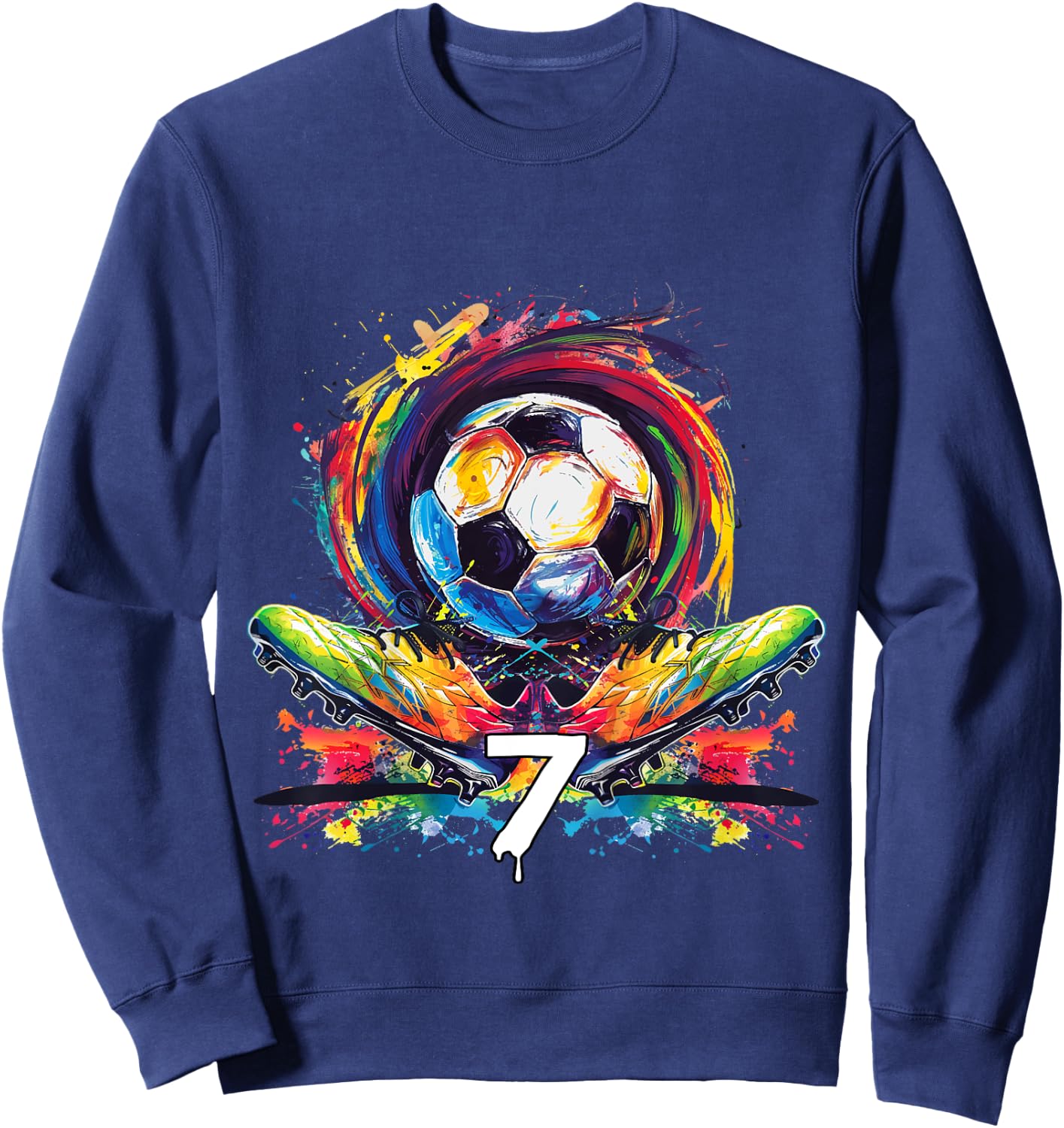 Children's 7th Birthday Boy 7 Years Football Gift , black Sweatshirt - Sweatshirt | Navy