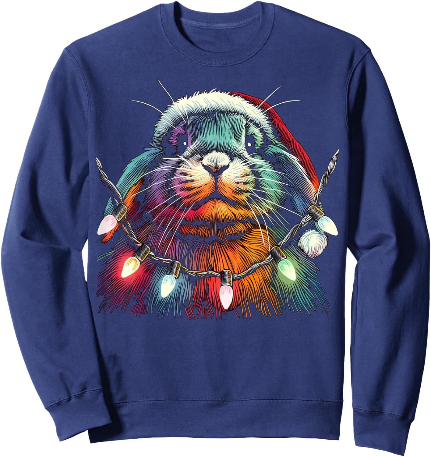 Christmas Lights: A Bunny’s Greatest Temptation Lop Rabbit Sweatshirt - Sweatshirt | Navy