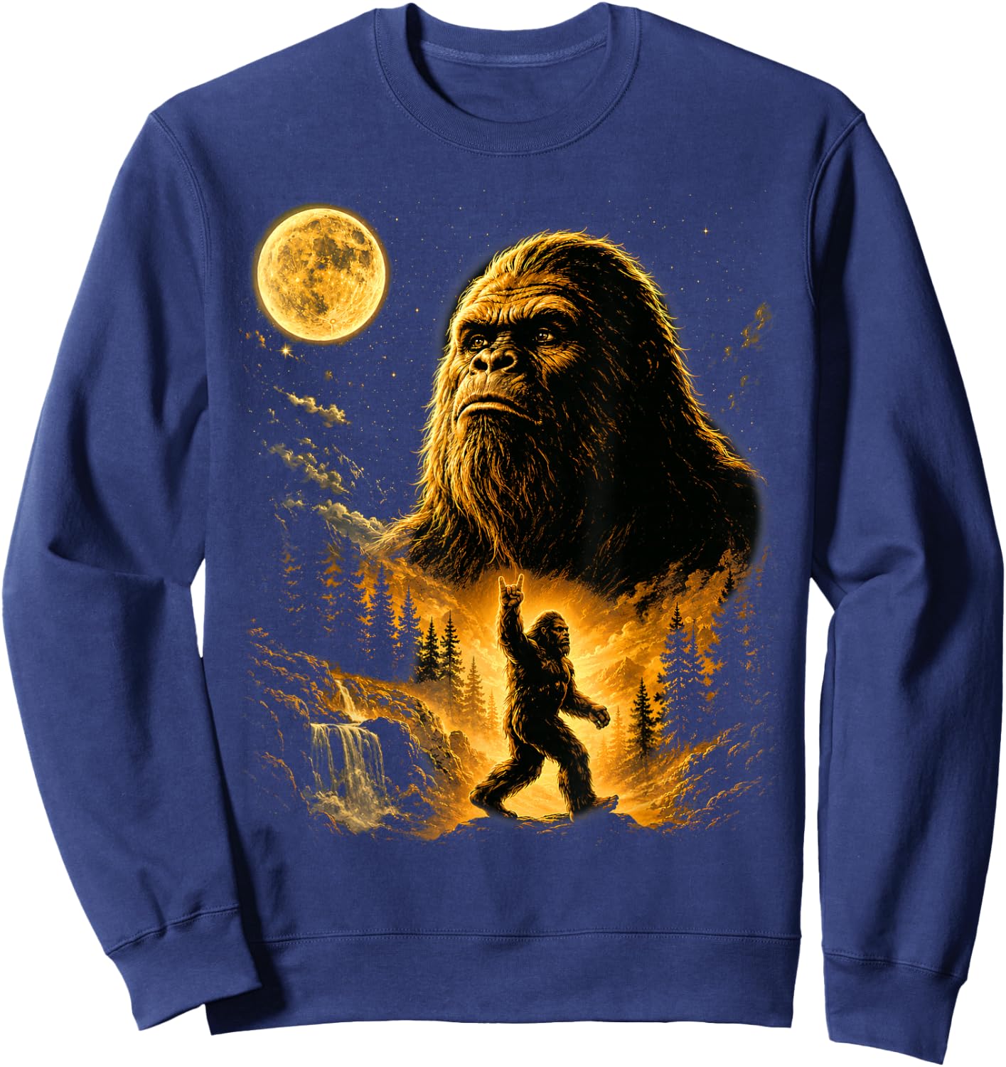 Bigfoot Howling to The Moon Meme Sasquatch Gifts Sweatshirt - Sweatshirt | Navy