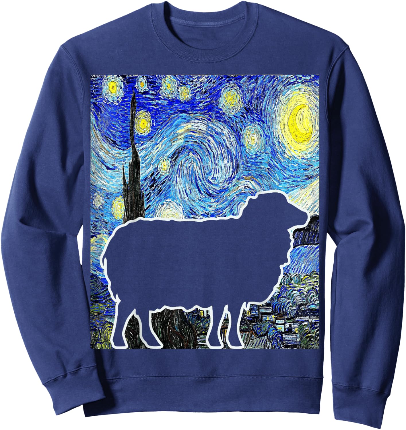 Sheep Starry Night Van Gogh Funny Sheep Farmer Lamb Sweatshirt - Sweatshirt | Navy