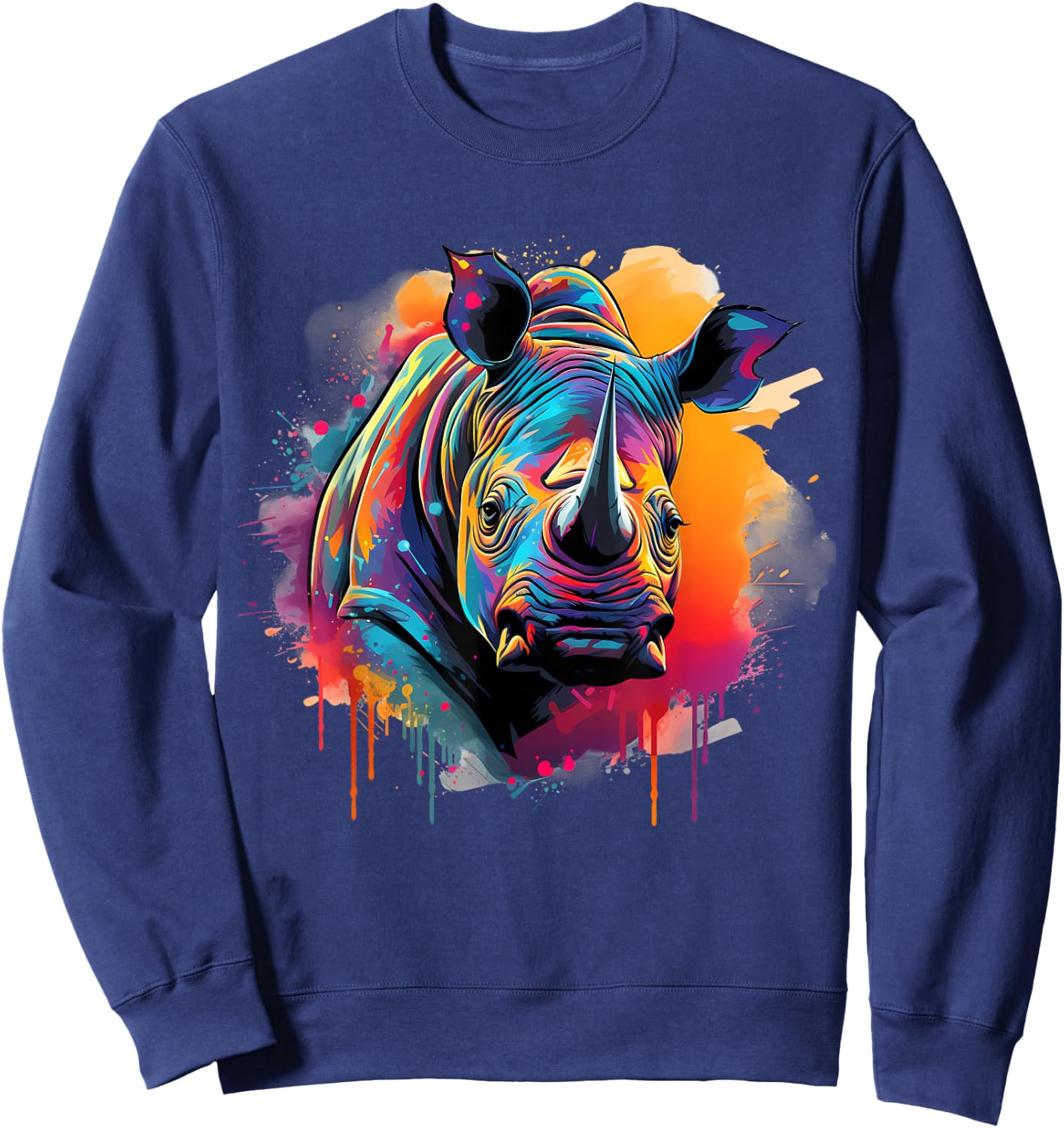 Rhinoceros Artwork Portrait Animal Art Colorful Splash Rhino Sweatshirt - Sweatshirt | Navy