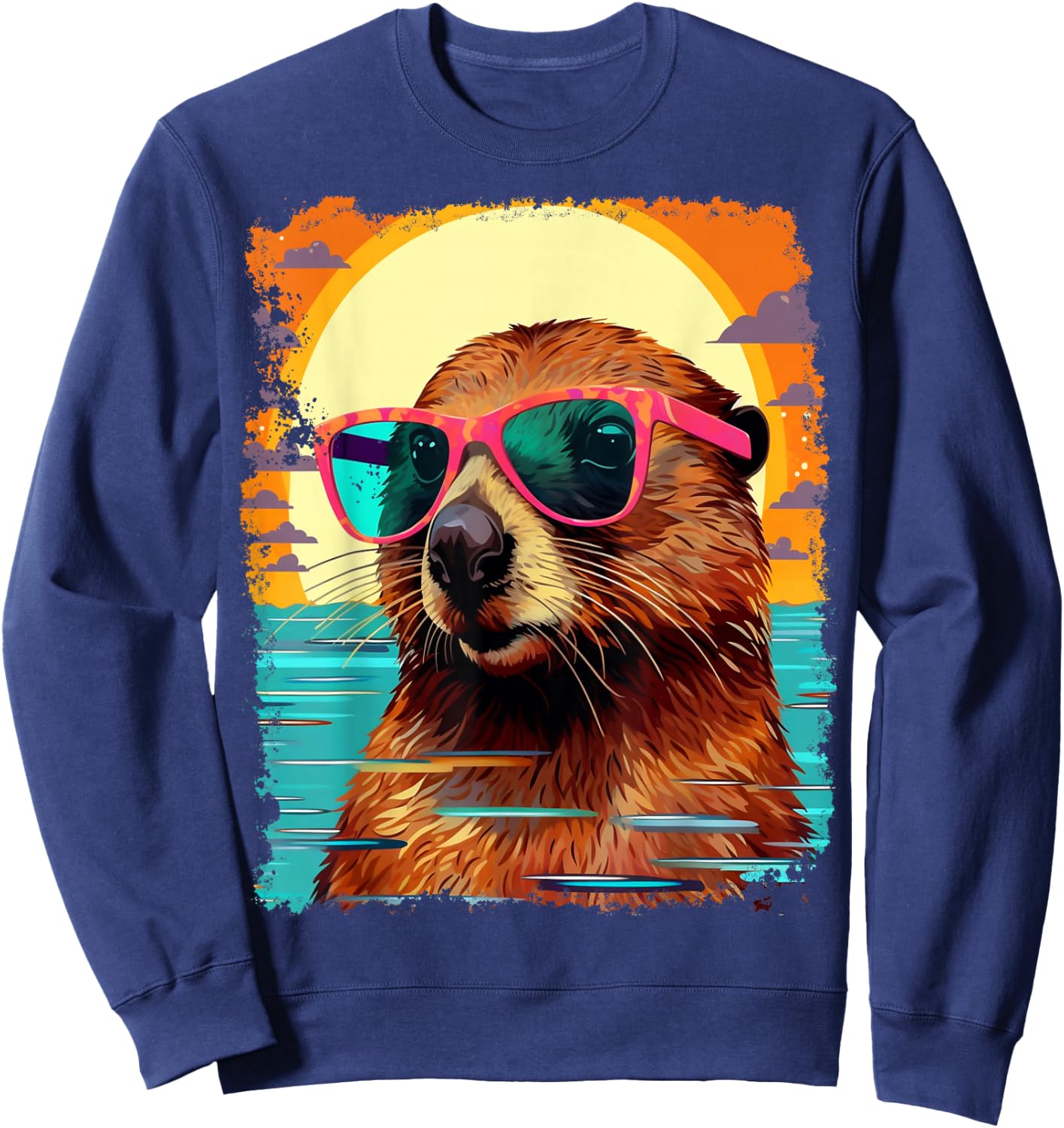 Pop Art Colorful Hawaiian Beaver Sweatshirt - Sweatshirt | Navy