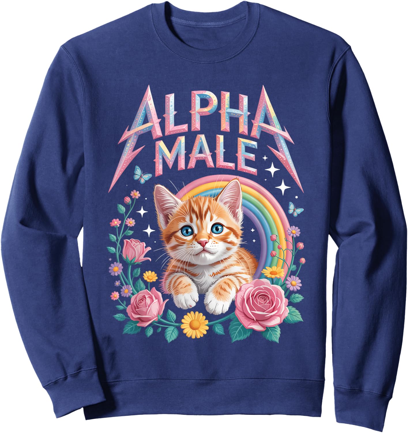 Alpha a Male Ingwer Kätzchen Regenbogen Blumen Kitty Katzenliebhaber Sweatshirt - Sweatshirt | Navy
