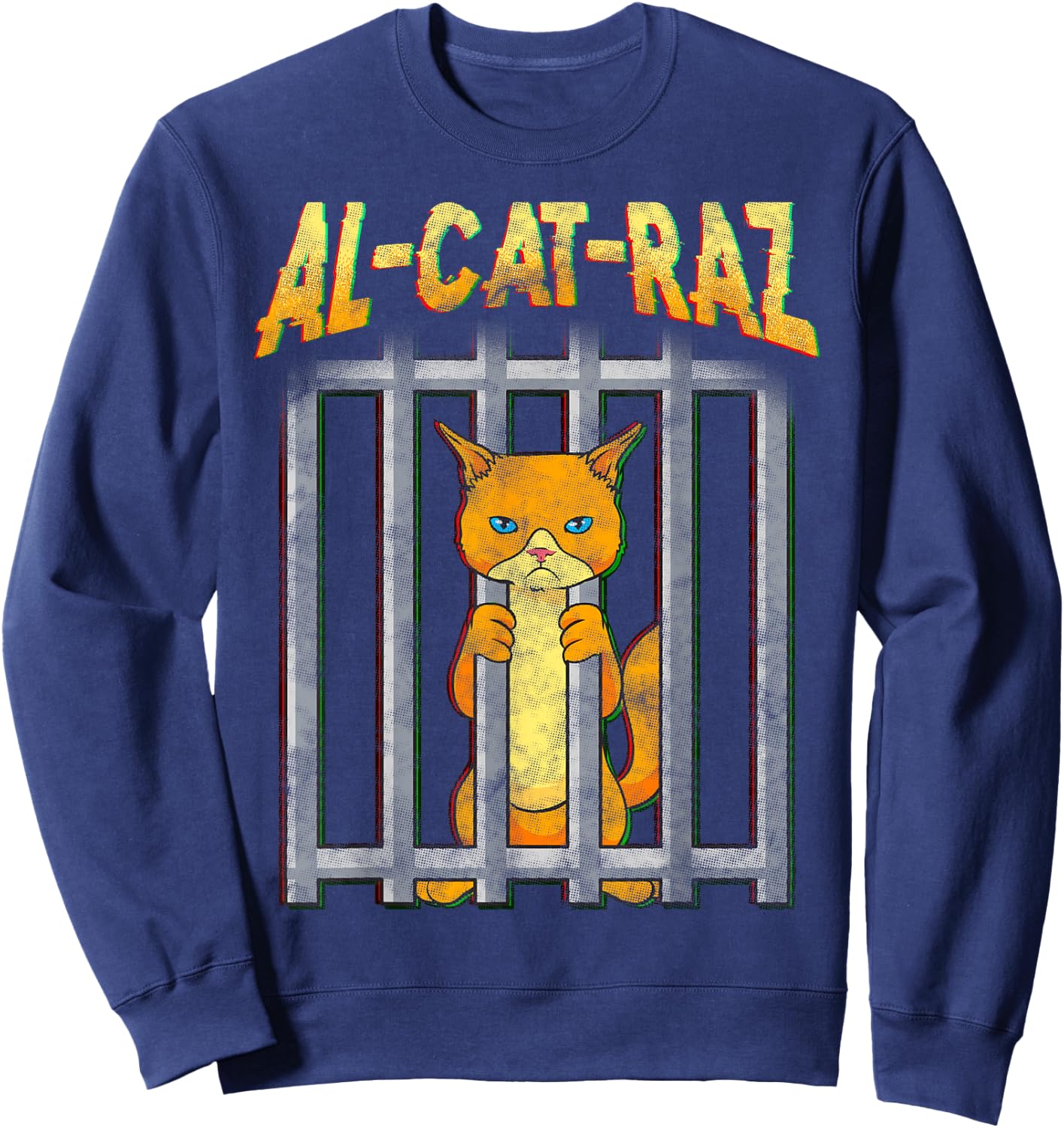 AL CAT RAZ Alcatraz Cat in Prison Behind Bars Funny Women Sweatshirt - Sweatshirt | Navy