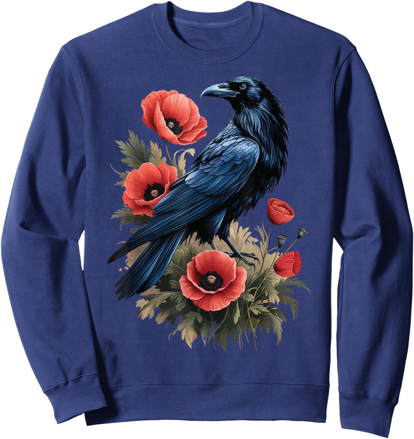 Raven Red Flowers Floral Sweatshirt - Sweatshirt | Navy