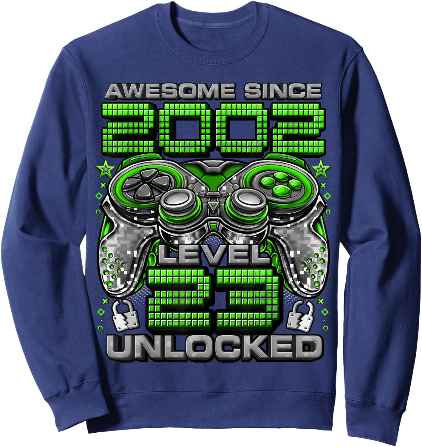 Level 23 Unlocked Awesome Since 2002 23rd Birthday Gaming Sweatshirt - Sweatshirt | Navy