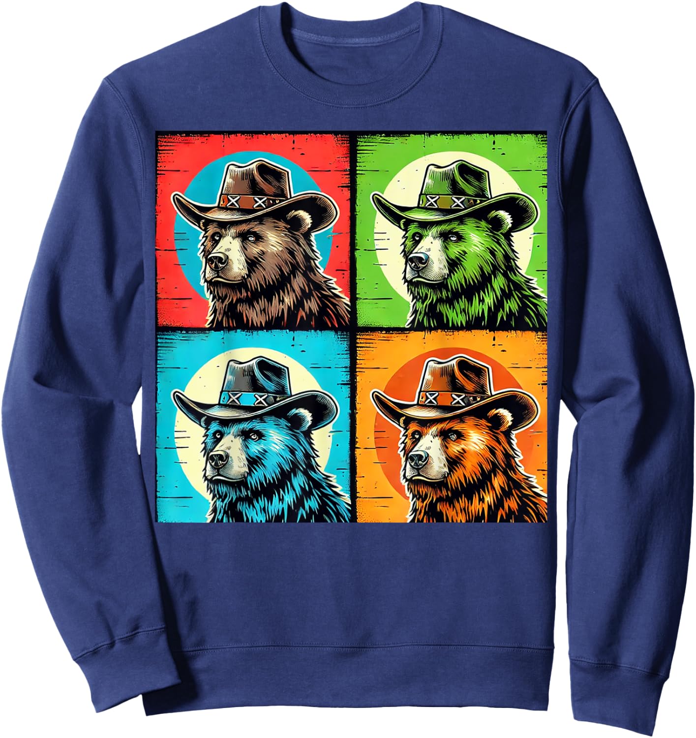 Cowboy Bear Design Colorful for Western Lovers Pop Art Sweatshirt - Sweatshirt | Navy