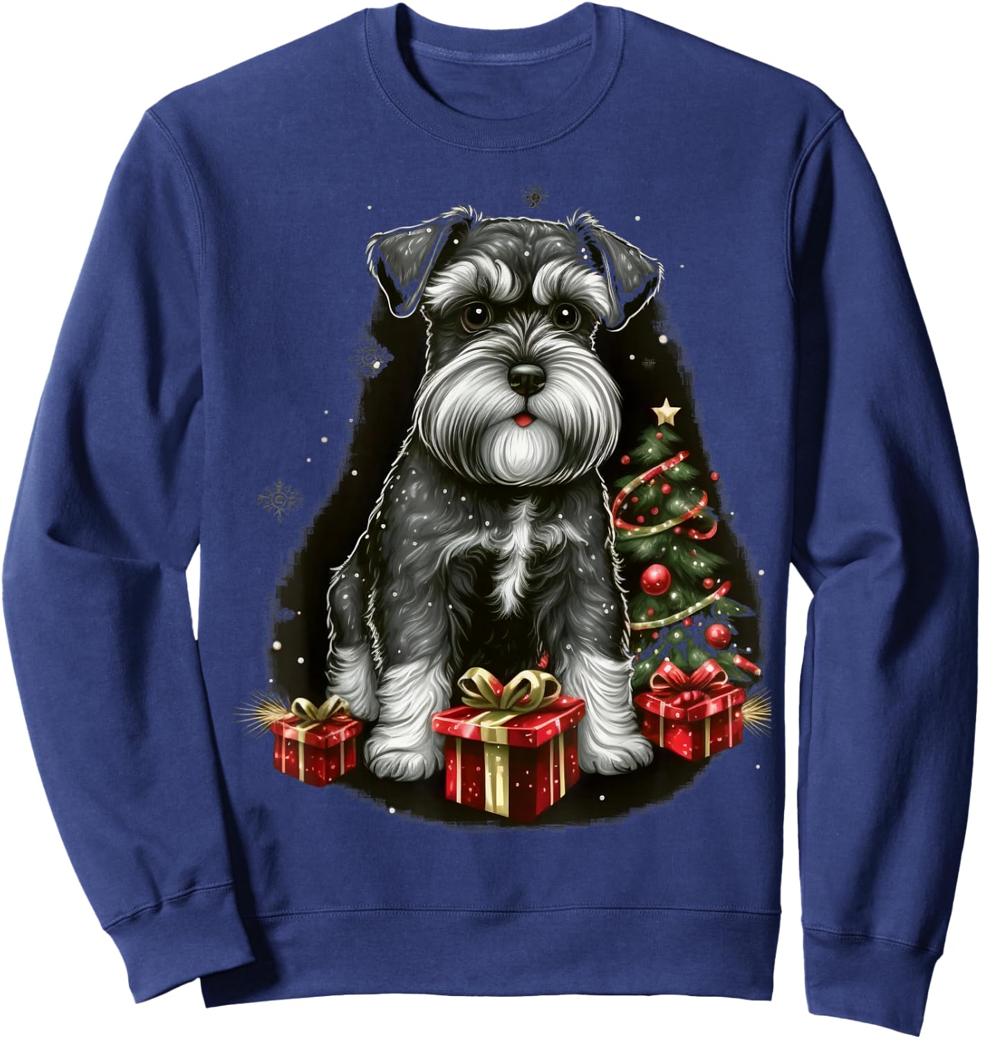 Xmas Dwarf Schnauzer Santa on Christmas Miniature Schnauzer Sweatshirt - Sweatshirt | Navy