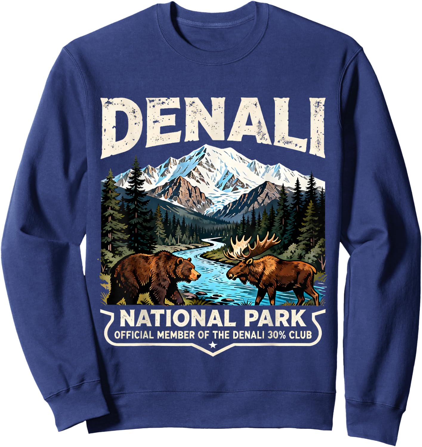 Retro Denali 30% Club Souvenir for Alaska Travel Lovers Sweatshirt - Sweatshirt | Navy