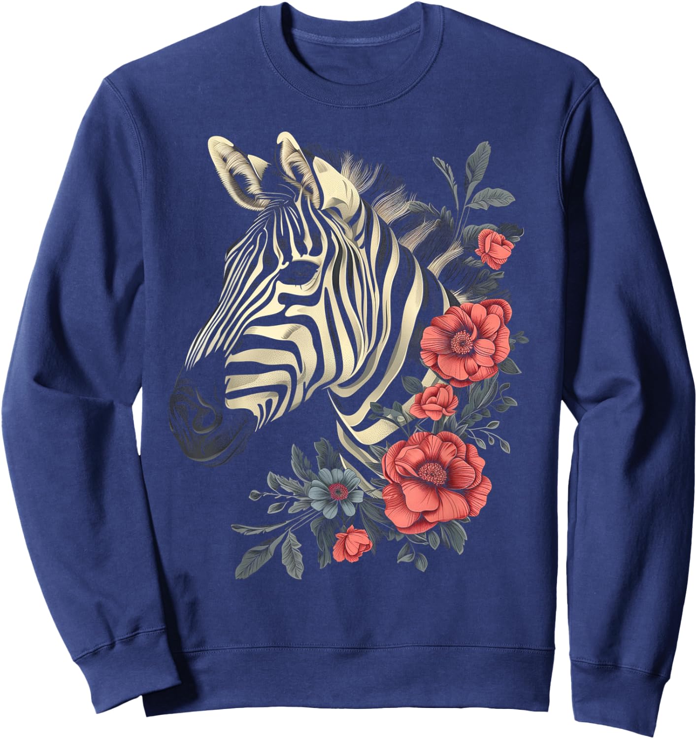 Zebra Vintage Flowers African Animal Zoo Keeper Zebra Lover Sweatshirt - Sweatshirt | Navy