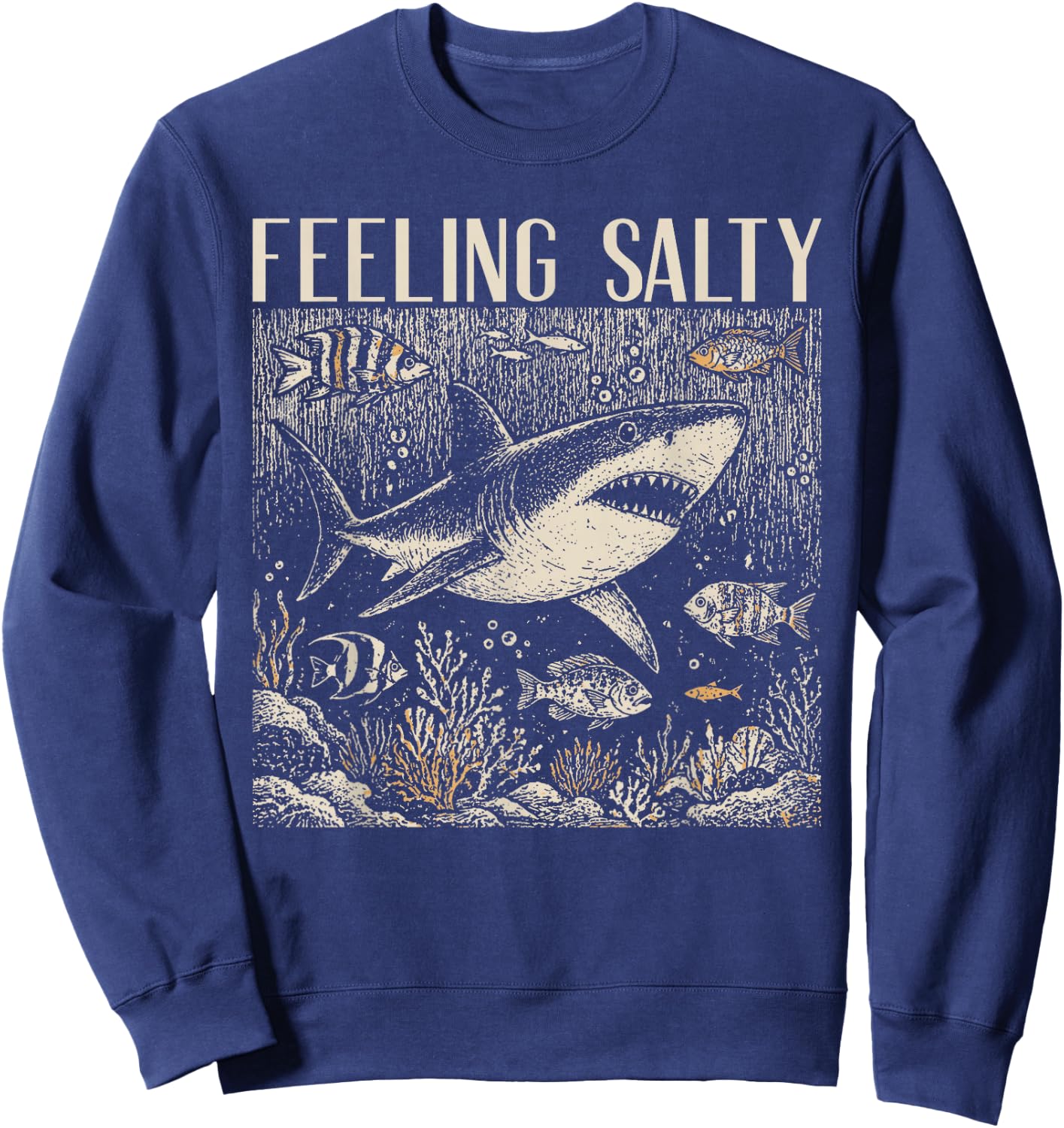 Feeling Salty Shark Ocean Vintage Marine Life Beach Lovers Sweatshirt - Sweatshirt | Navy