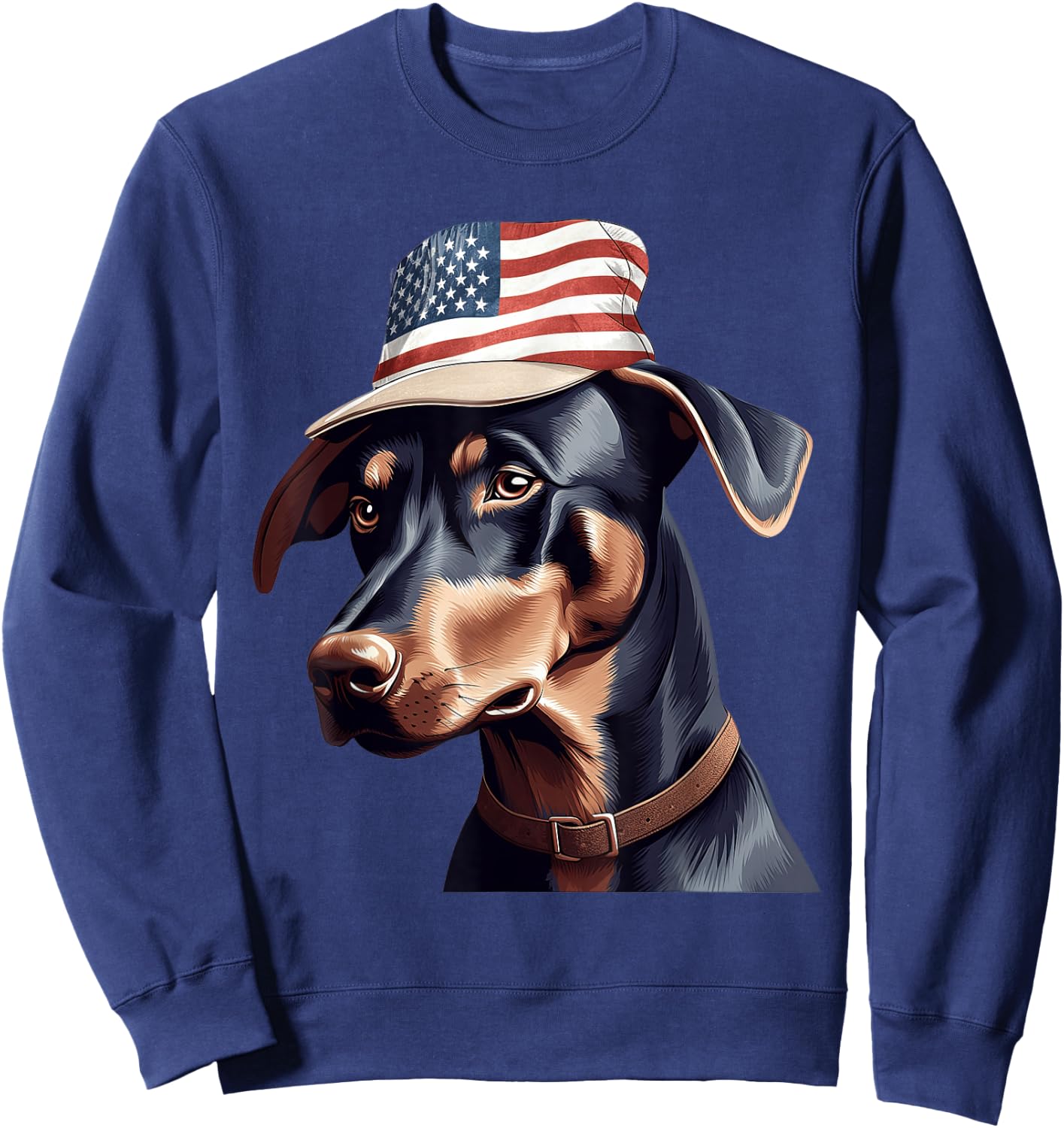 Doberman Pinscher with USA Flag Independence Day 4th of July Sweatshirt - Sweatshirt | Navy