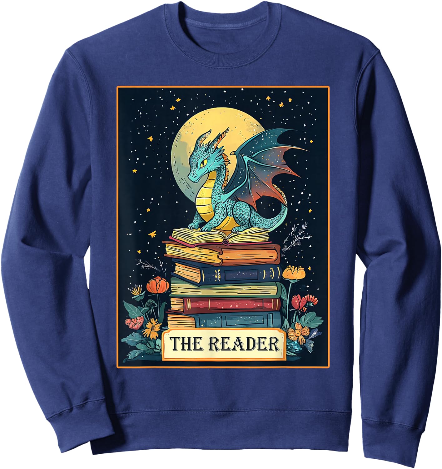 Book Dragon The Reader Tarot Romantasy Book Lover Bookish Sweatshirt - Sweatshirt | Navy