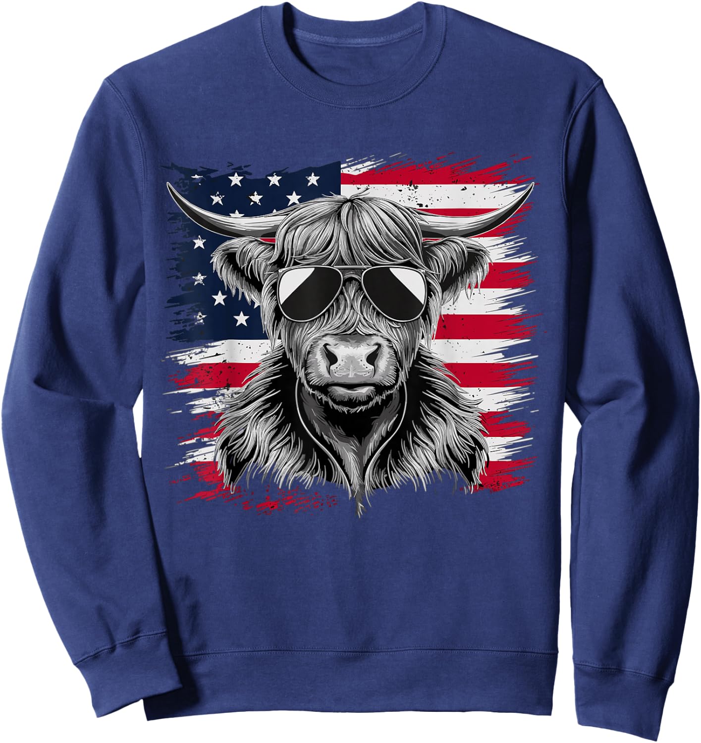 American Flag Highland Cow of July Cow Lover Sweatshirt - Sweatshirt | Navy