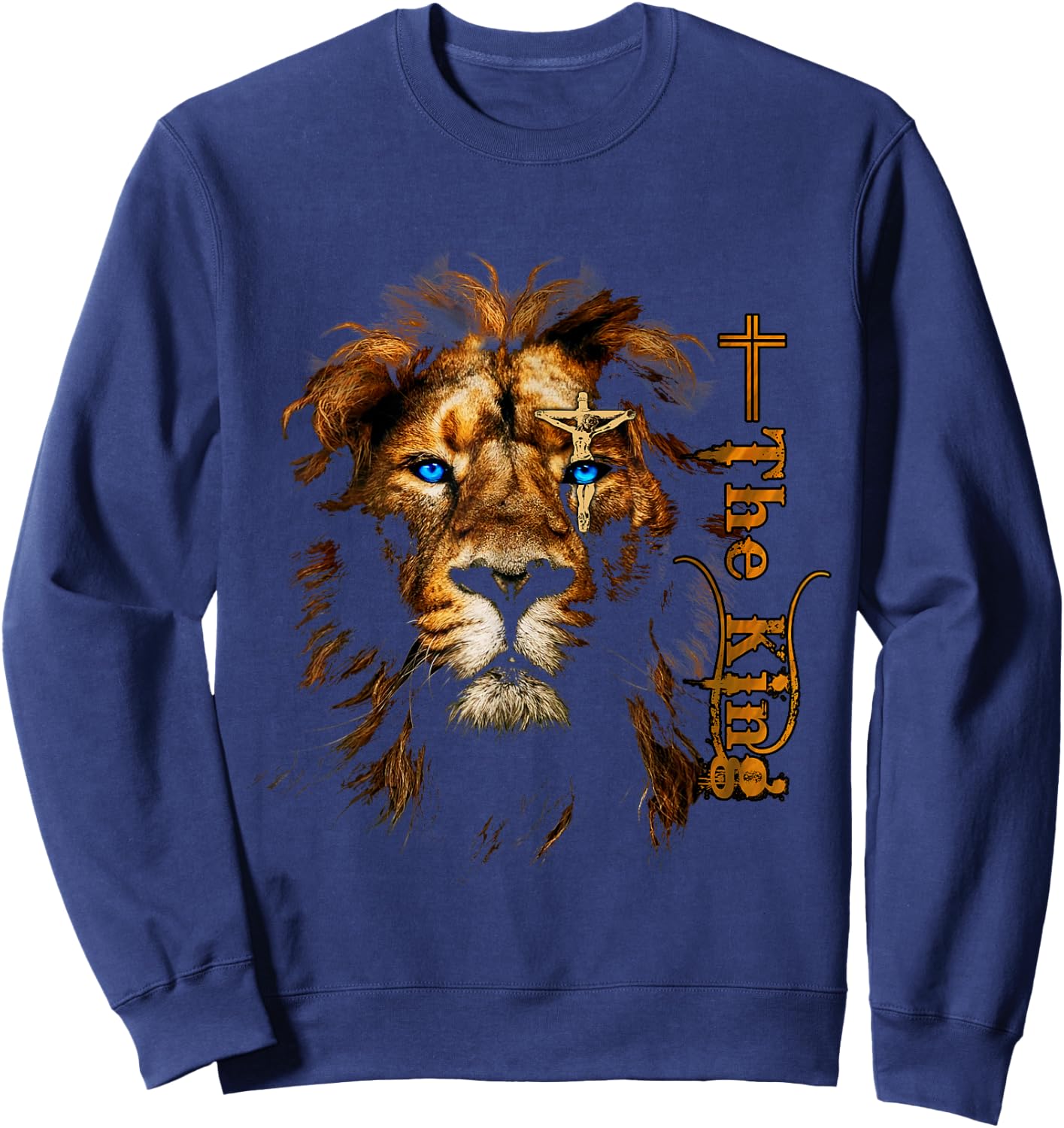 Jesus Christ Lion Art With Cross One Eye The King Savior Sweatshirt - Sweatshirt | Navy