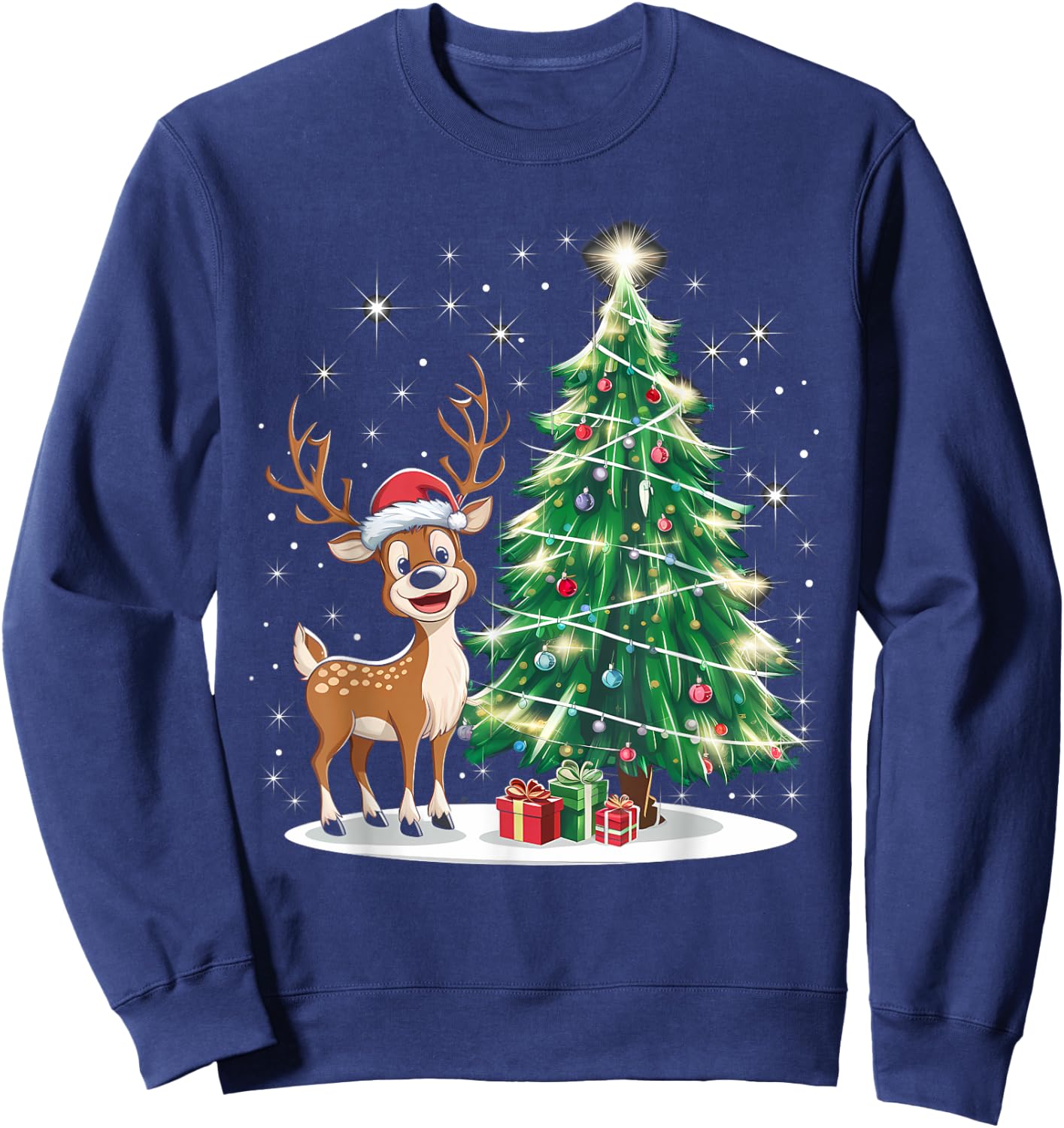 Christmas Christmas Tree Santa Reindeer , black Sweatshirt - Sweatshirt | Navy