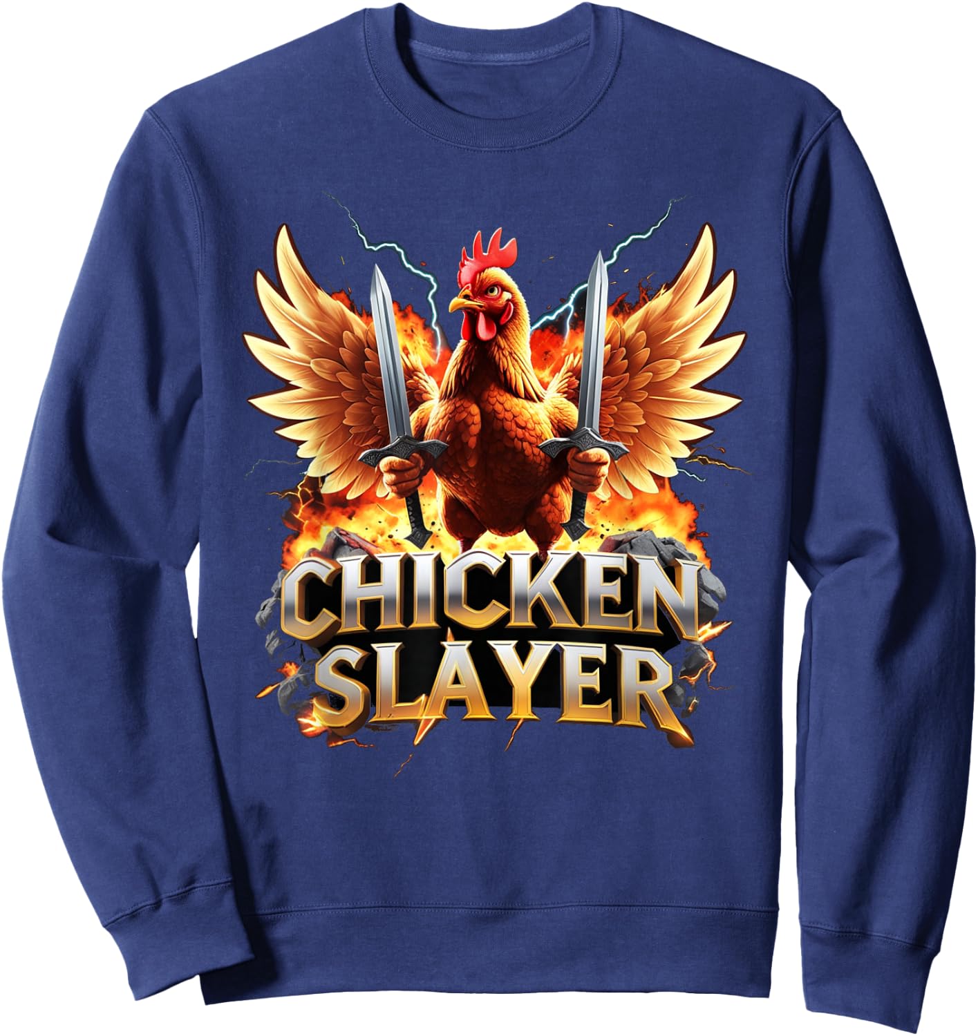 Chicken Slayer – Funny Meme Graphic for Chicken Lovers Sweatshirt - Sweatshirt | Navy