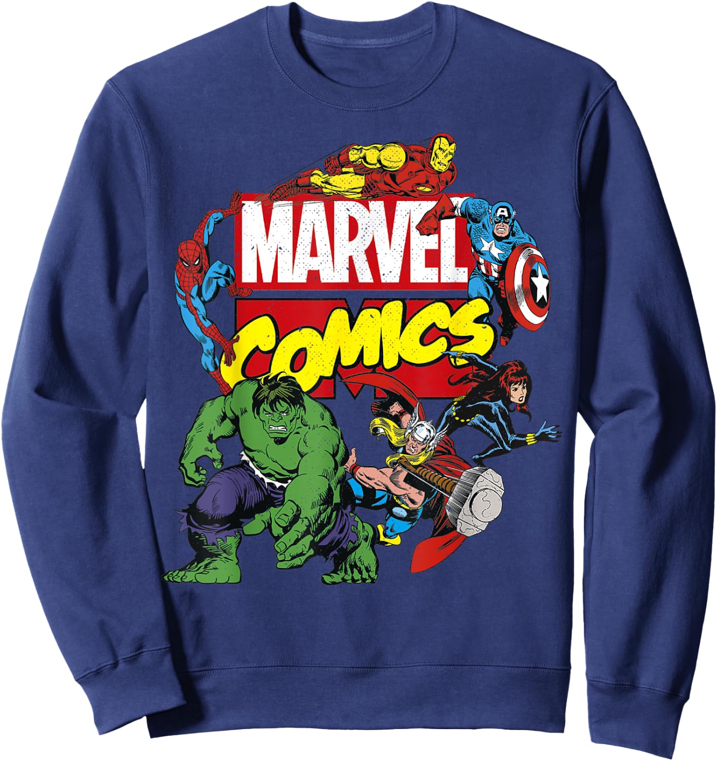 Marvel Comics Avengers Group Shot Around Logo Poster Sweatshirt - Sweatshirt | Navy