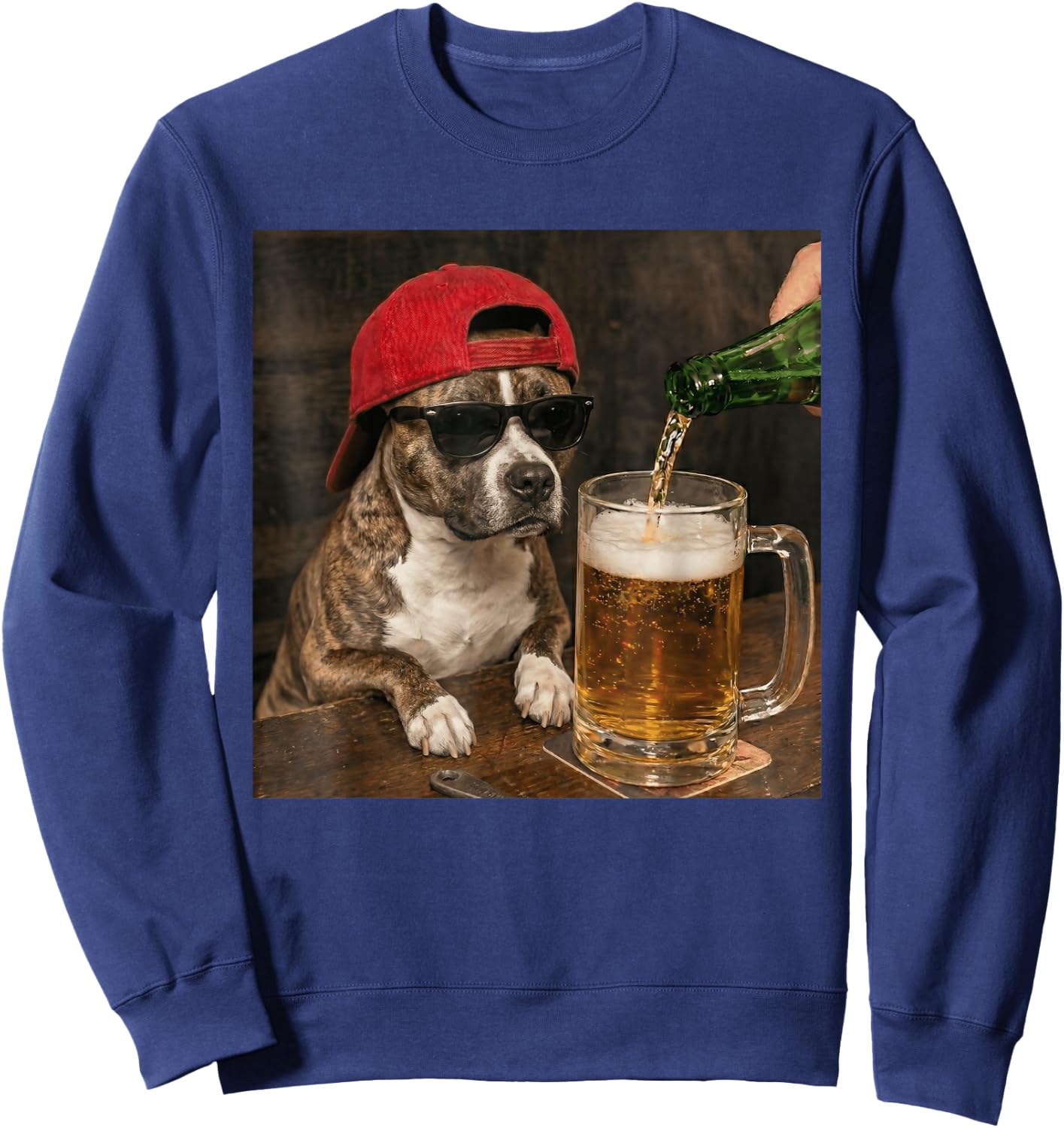 Funny Pit Pull Drinking Beer Humor Puppy Dog Meme Men Women Sweatshirt - Sweatshirt | Navy