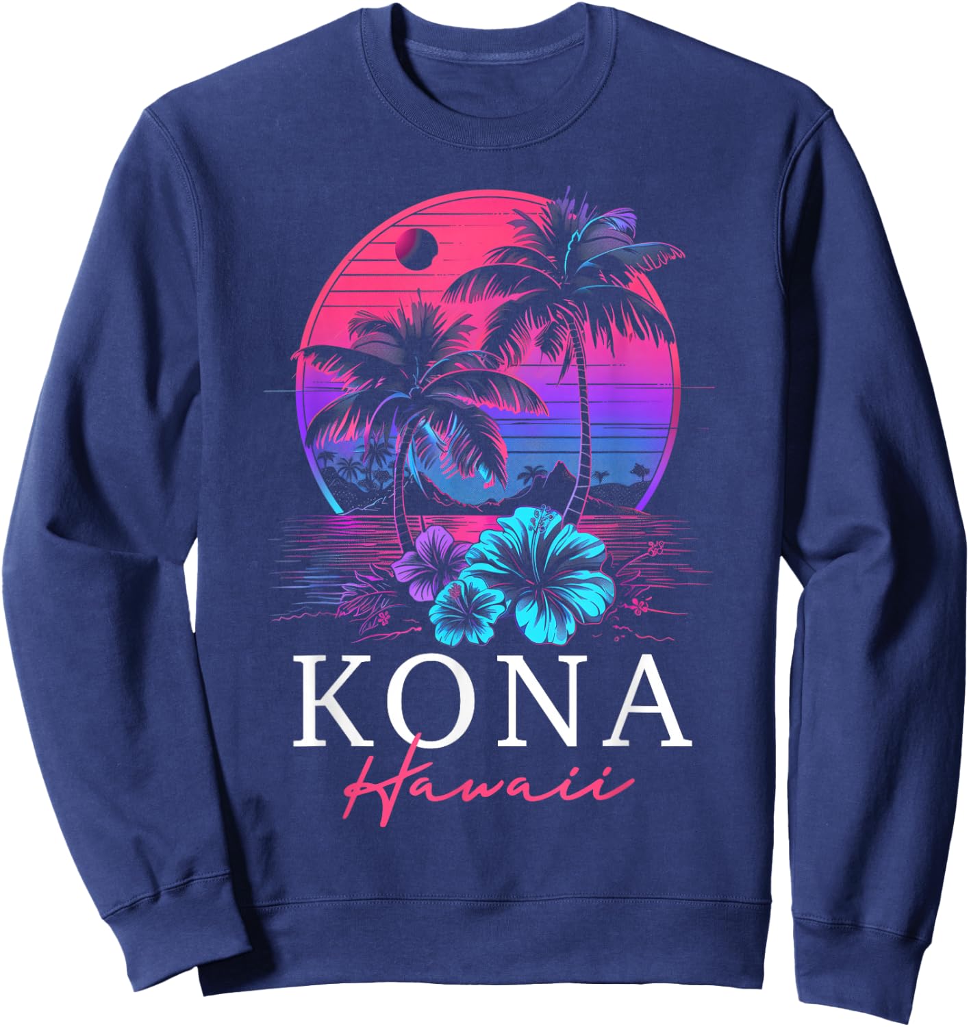Kona Hawaii Hawaii Hawaii Hibiscus Flowers Surfer Souvenir Sweatshirt - Sweatshirt | Navy