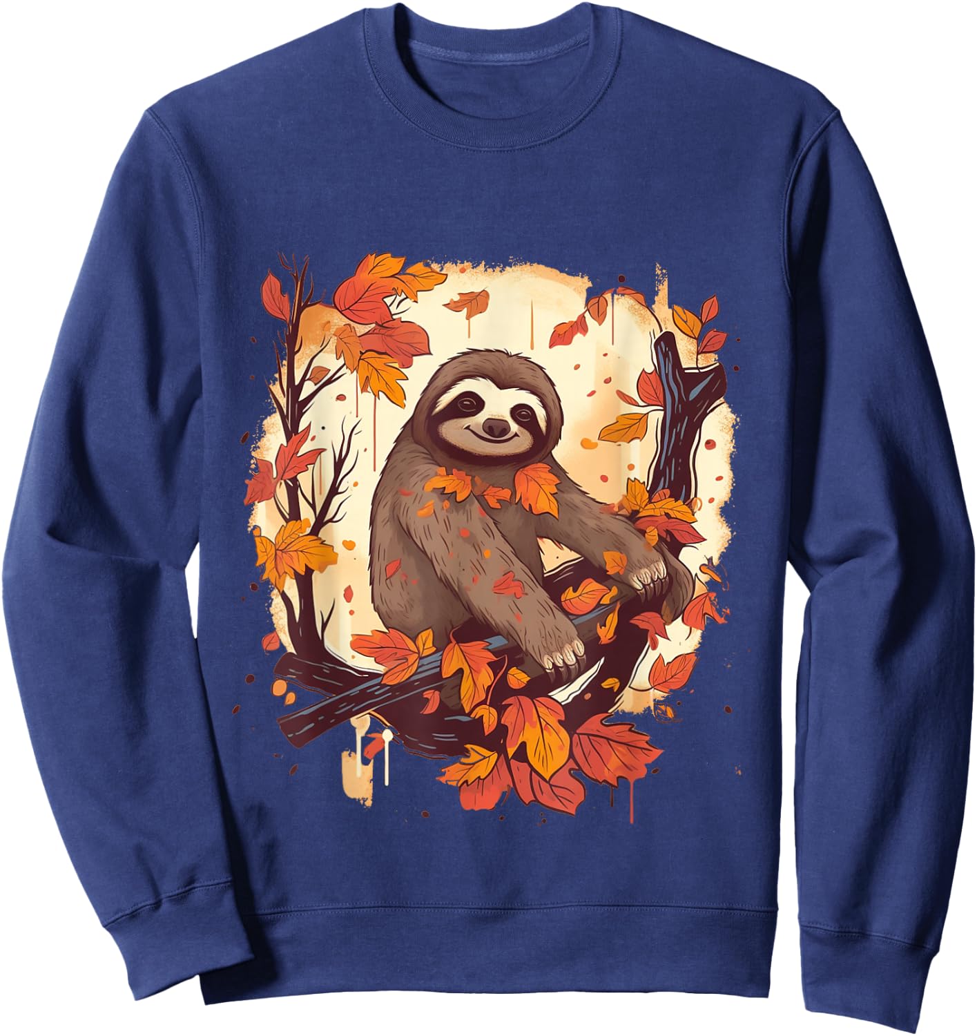 Sloth Fall Leaves Thanksgiving Day Animal Men Women Kids Sweatshirt - Sweatshirt | Navy