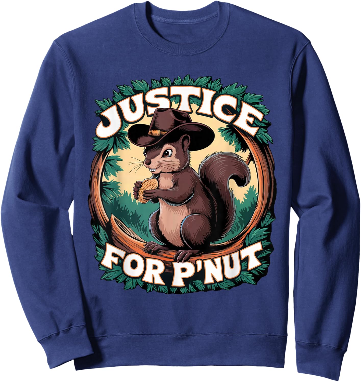 P'Nut The Squirrel and Fred The Raccoon Memorial - -Child Cute Peanut The Squirrel Cowboy Black Cartoon , Small, Short Sleeve, , Classic Fit, Polyester 100% Sweatshirt - Sweatshirt | Navy