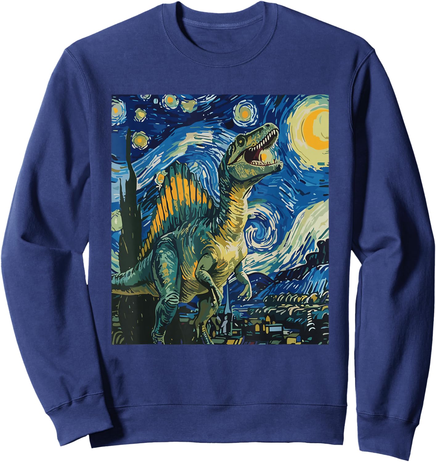 Spinosaurus Mirabilis Dinosaur Starry Night Art Sweatshirt - Sweatshirt | Navy