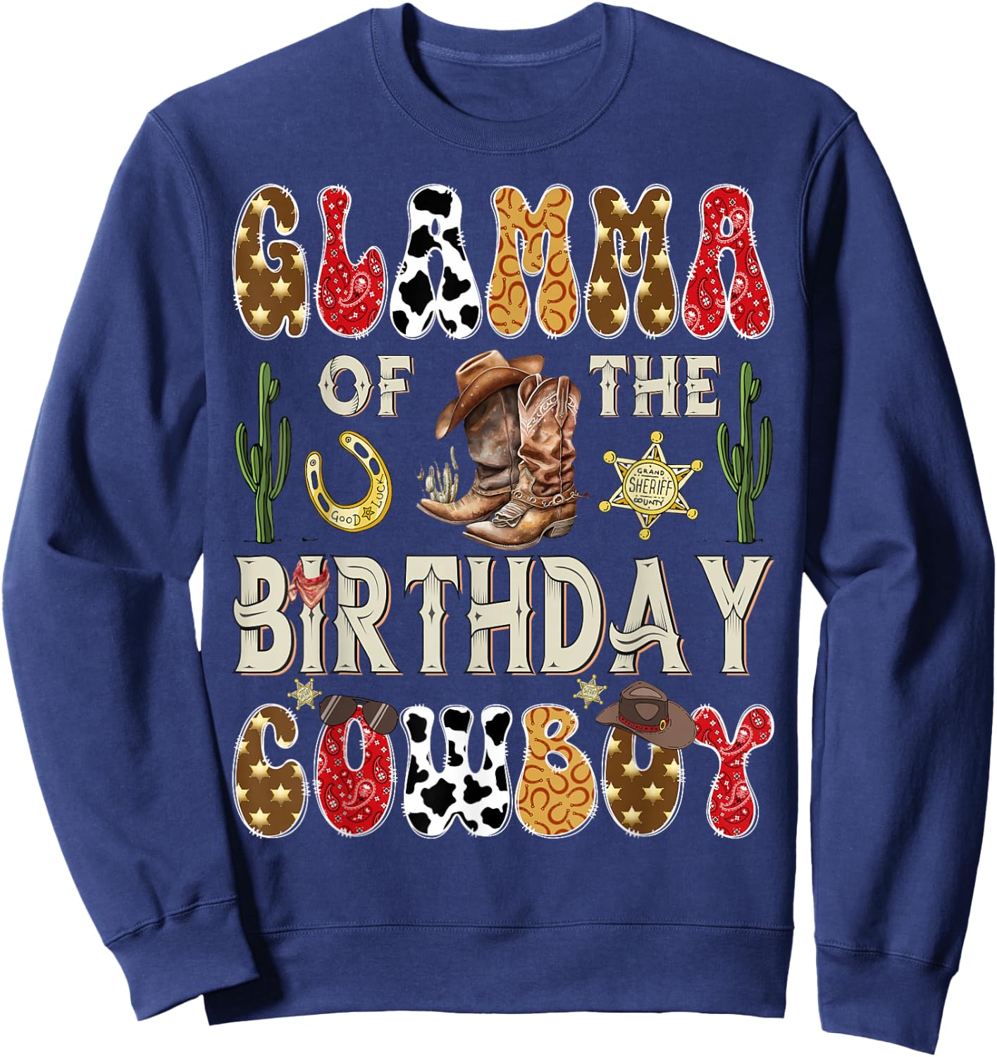 Glamma of The Birthday Cowboy Western Groovy Rodeo Glamma Sweatshirt - Sweatshirt | Navy