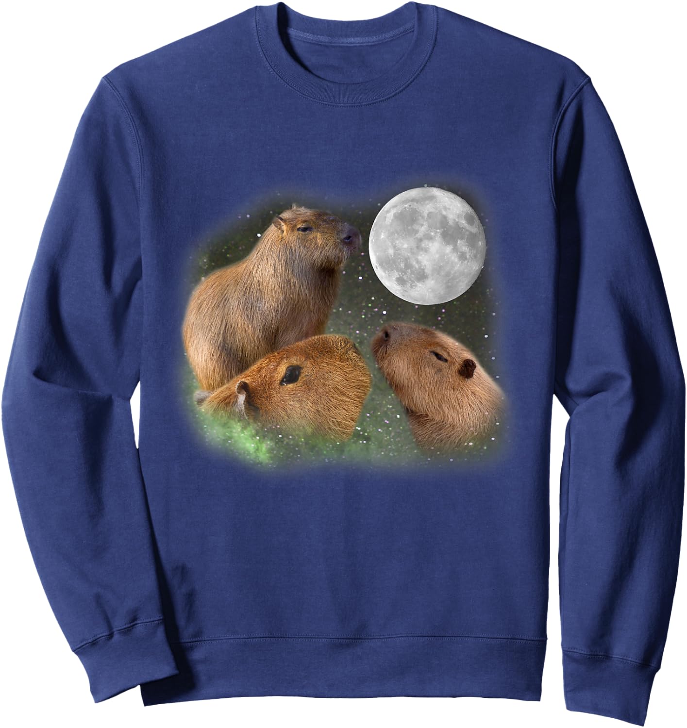 Three Moon Capybaras Funny Cute Animal Parody Pun Humor Gift Sweatshirt - Sweatshirt | Navy