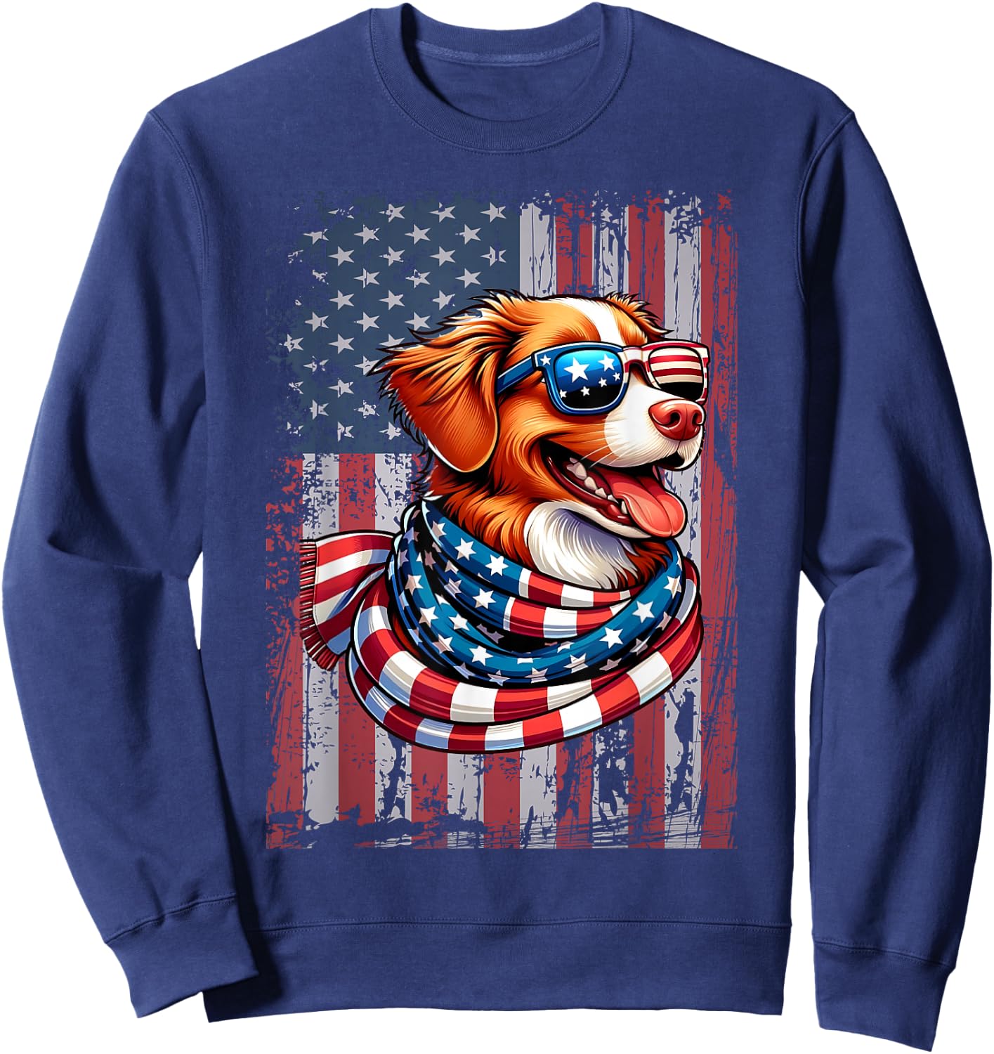 Nova Scotia Duck Tolling Retriever Dog Lover US Flag X-mas Sweatshirt - Sweatshirt | Navy