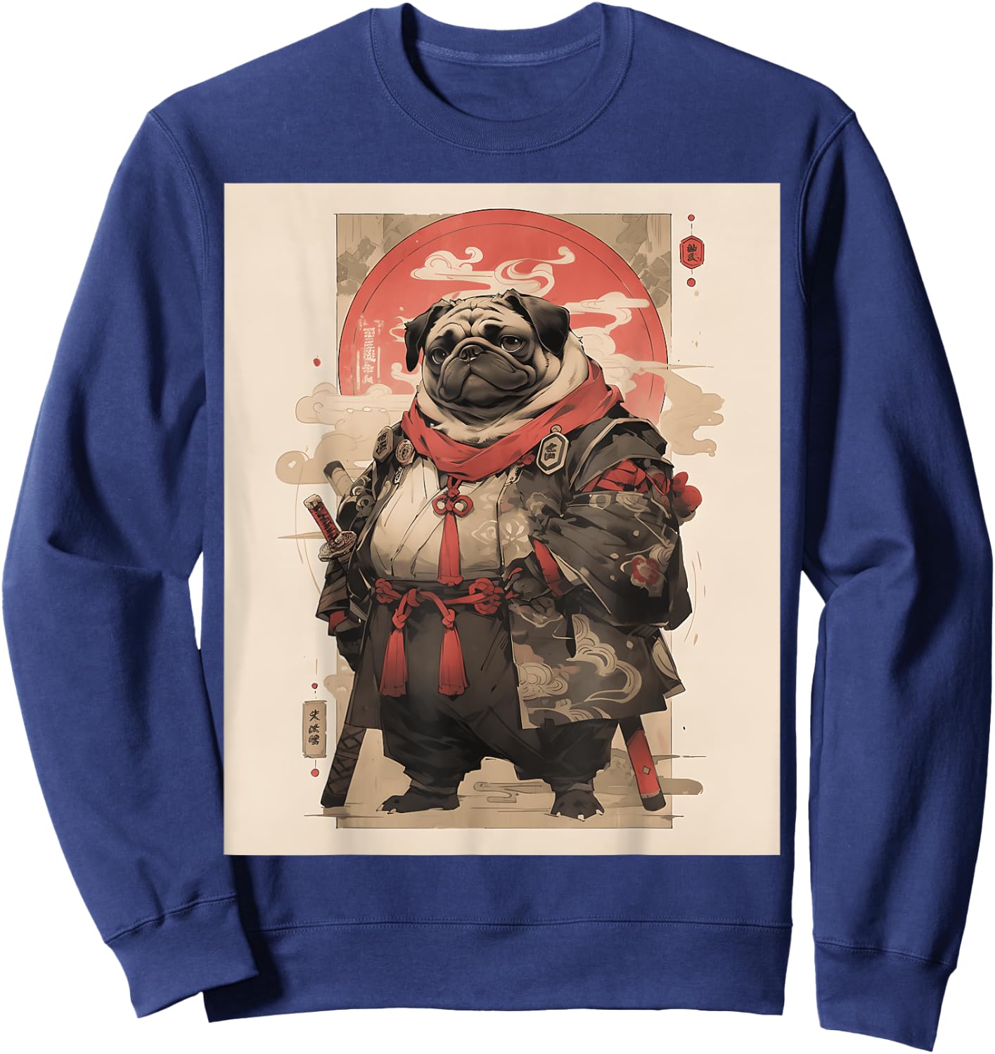 Samurai Pug Dog Japanese Pet Lover Warriors Art Aesthetic Men Women Girls Kids Sweatshirt - Sweatshirt | Navy