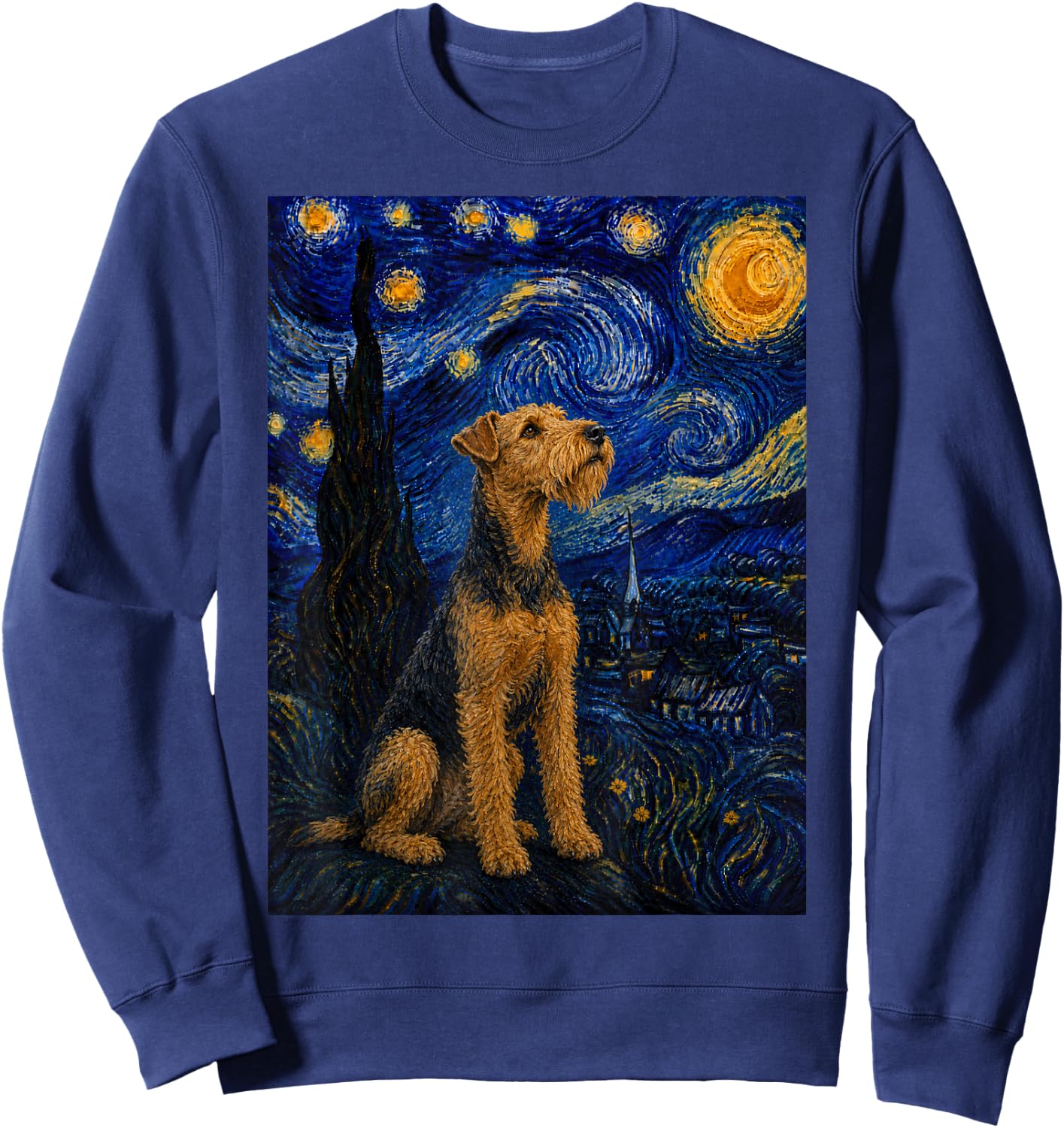 Welsh Terrier Dog Van Gogh Starry Night Sweatshirt - Sweatshirt | Navy