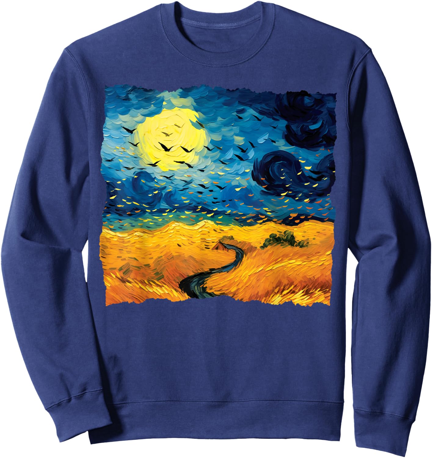 Starry Night Van Gogh Artistic Wheatfield with Crows Sweatshirt - Sweatshirt | Navy