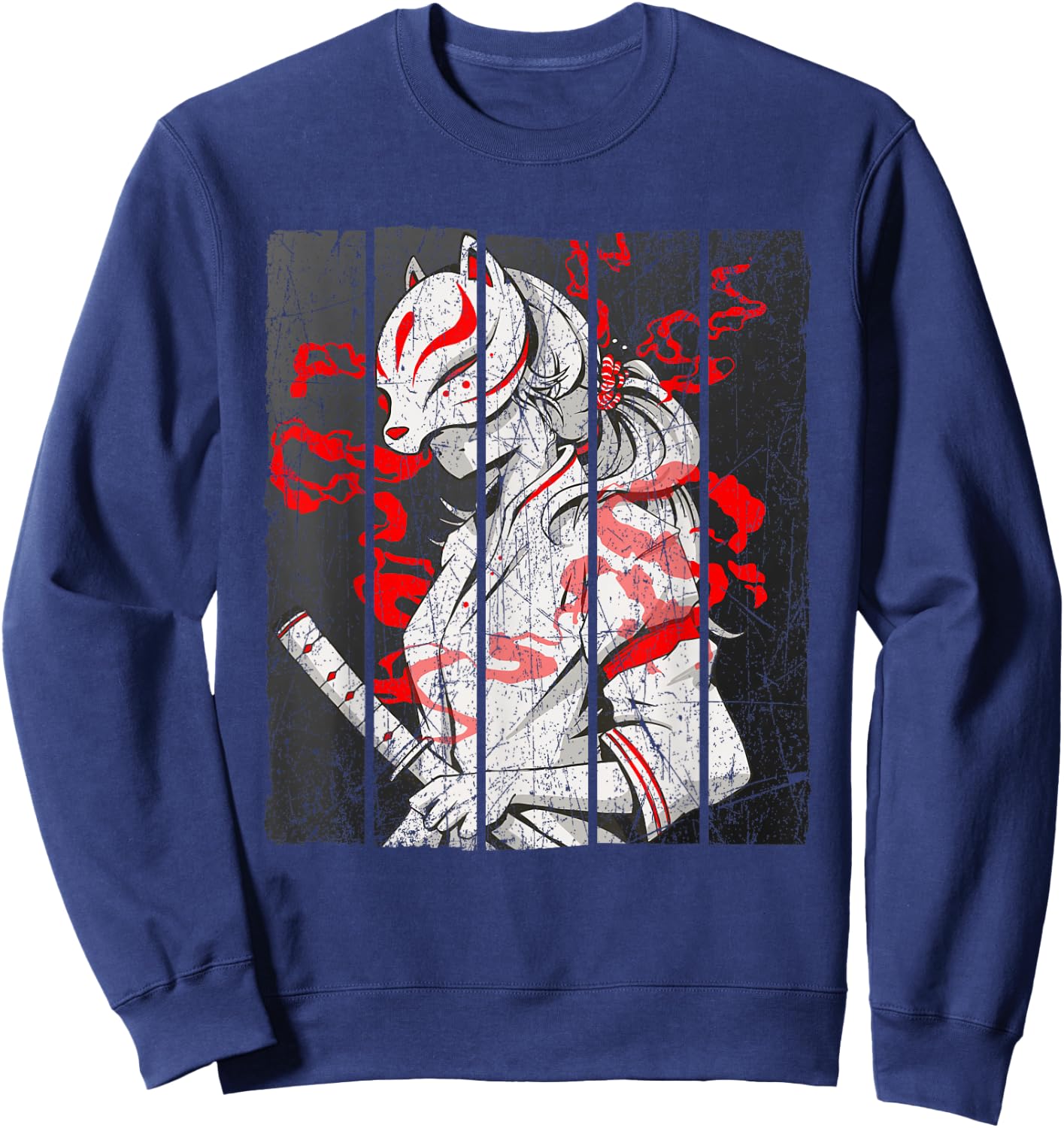 Japanese Mask Fox Aesthetic Kitsune Inari Oni Anime Sweatshirt - Sweatshirt | Navy