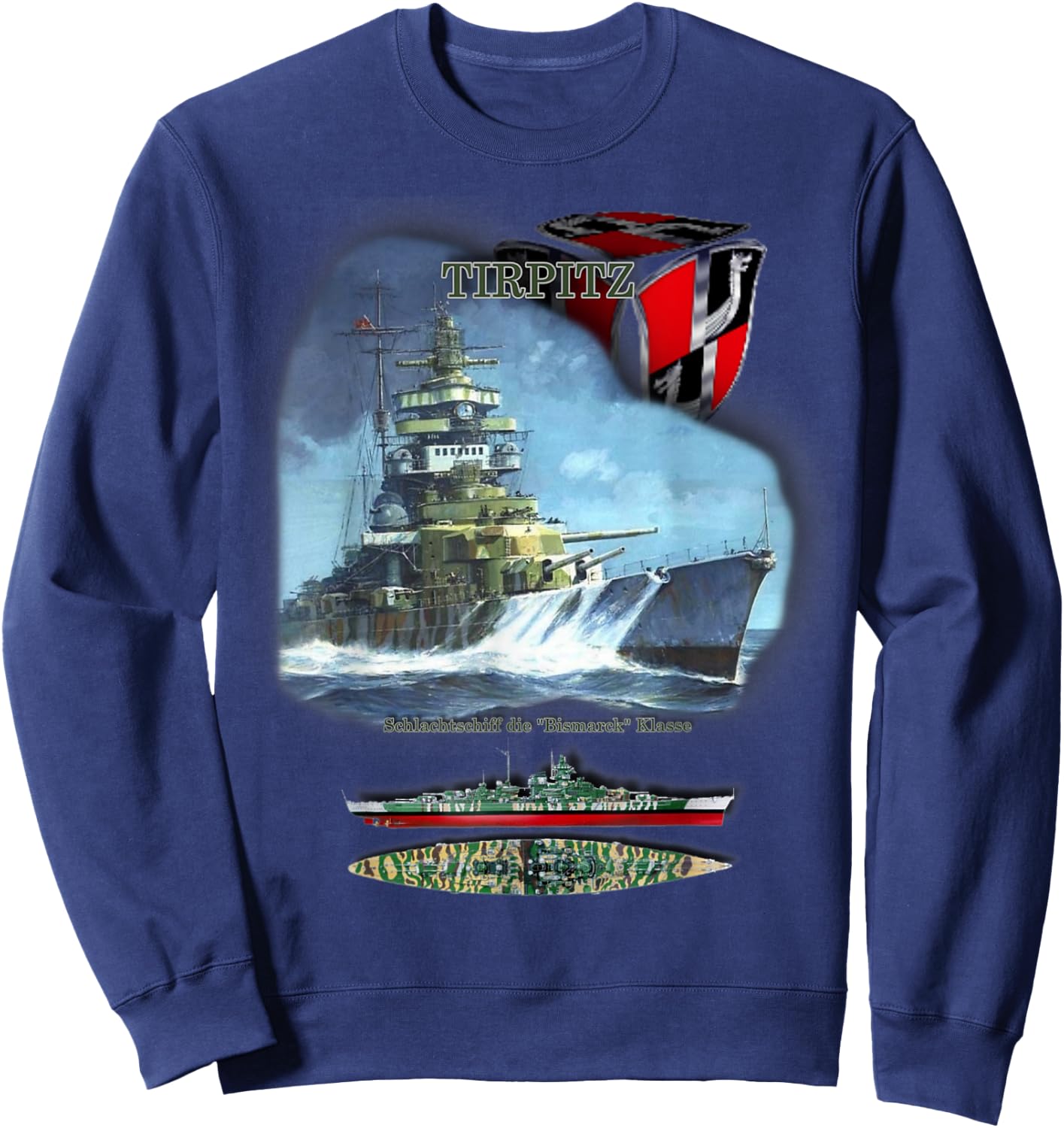 geschenkidee Schlachtschiff „TIRPITZ“ , -Erwachsene, Schwarz, S, Kurzarm Sweatshirt - Sweatshirt | Navy
