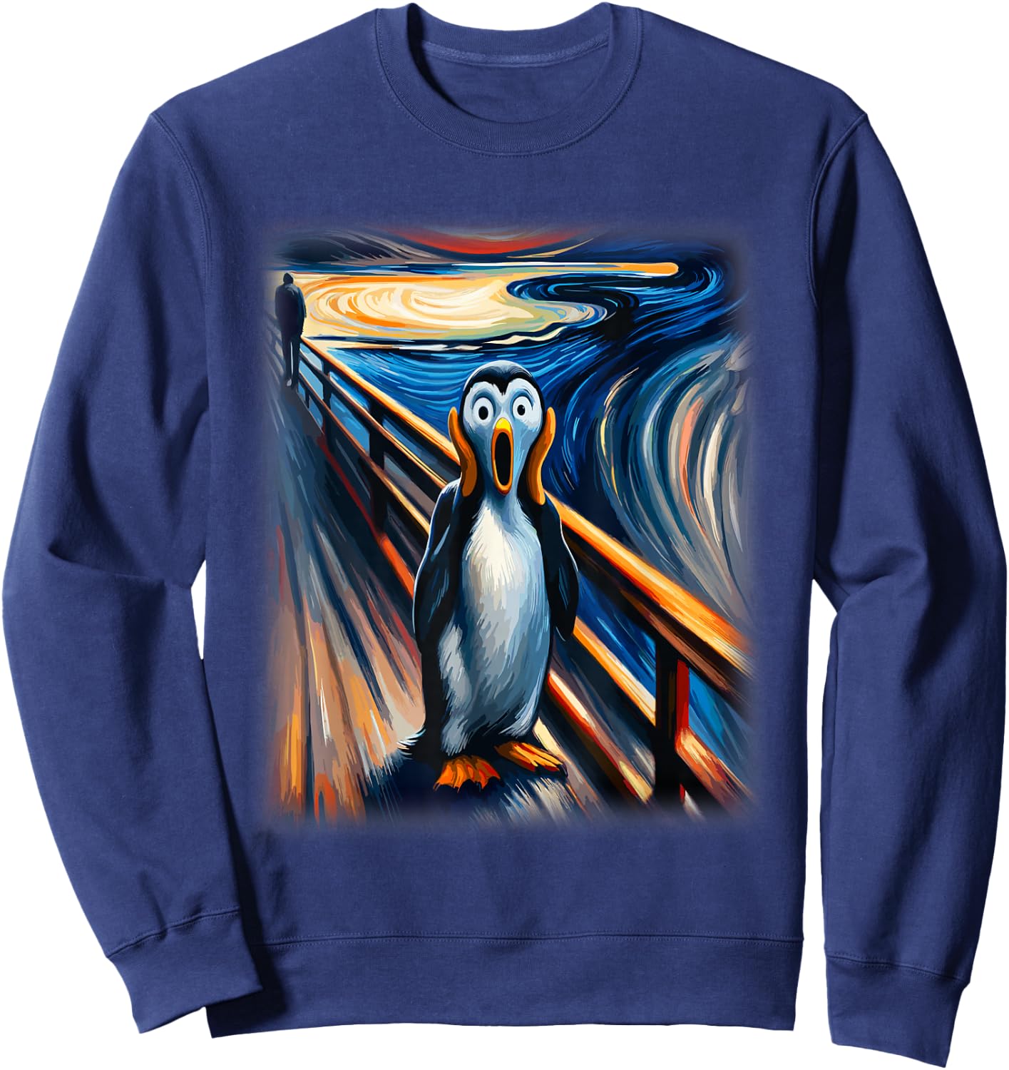Expressionist Scream Funny Arctic Surreal Humor Art Penguin Sweatshirt - Sweatshirt | Navy
