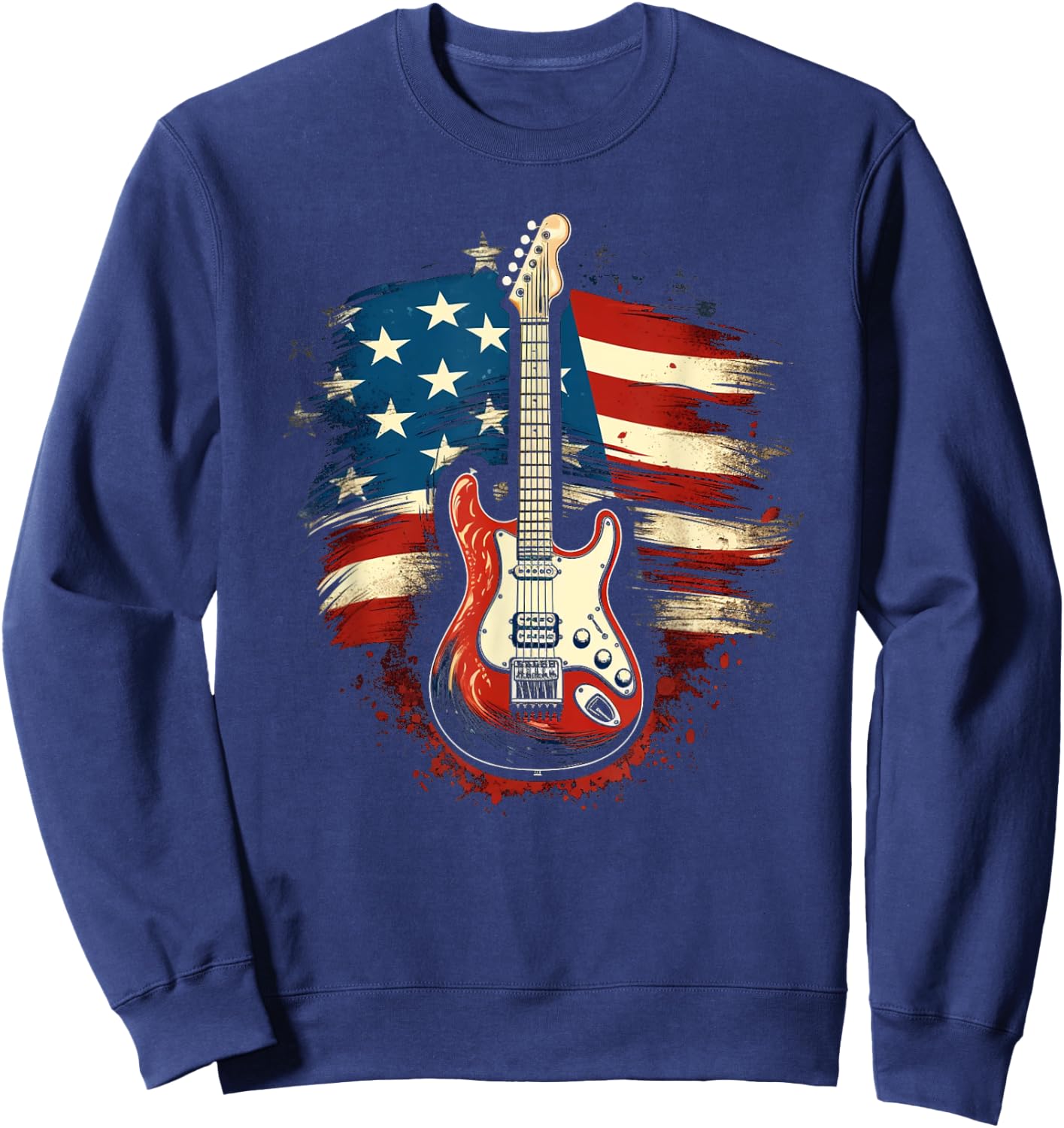 Guitar American Flag USA - Country Music 4th of July Gifts Women Kids Men Sweatshirt - Sweatshirt | Navy